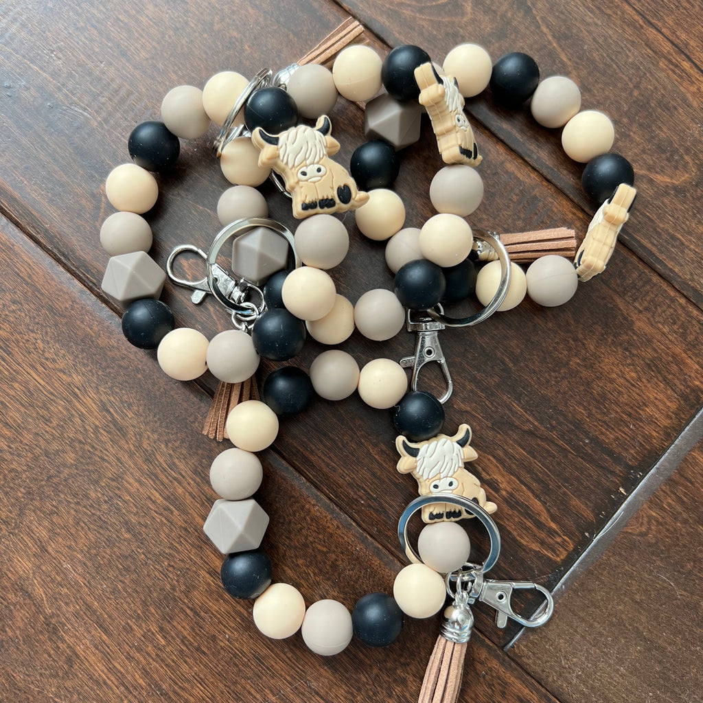 Silicone Cow Bead Keychain Bracelet