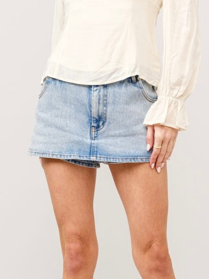 Mid Rise Mini Denim Skort