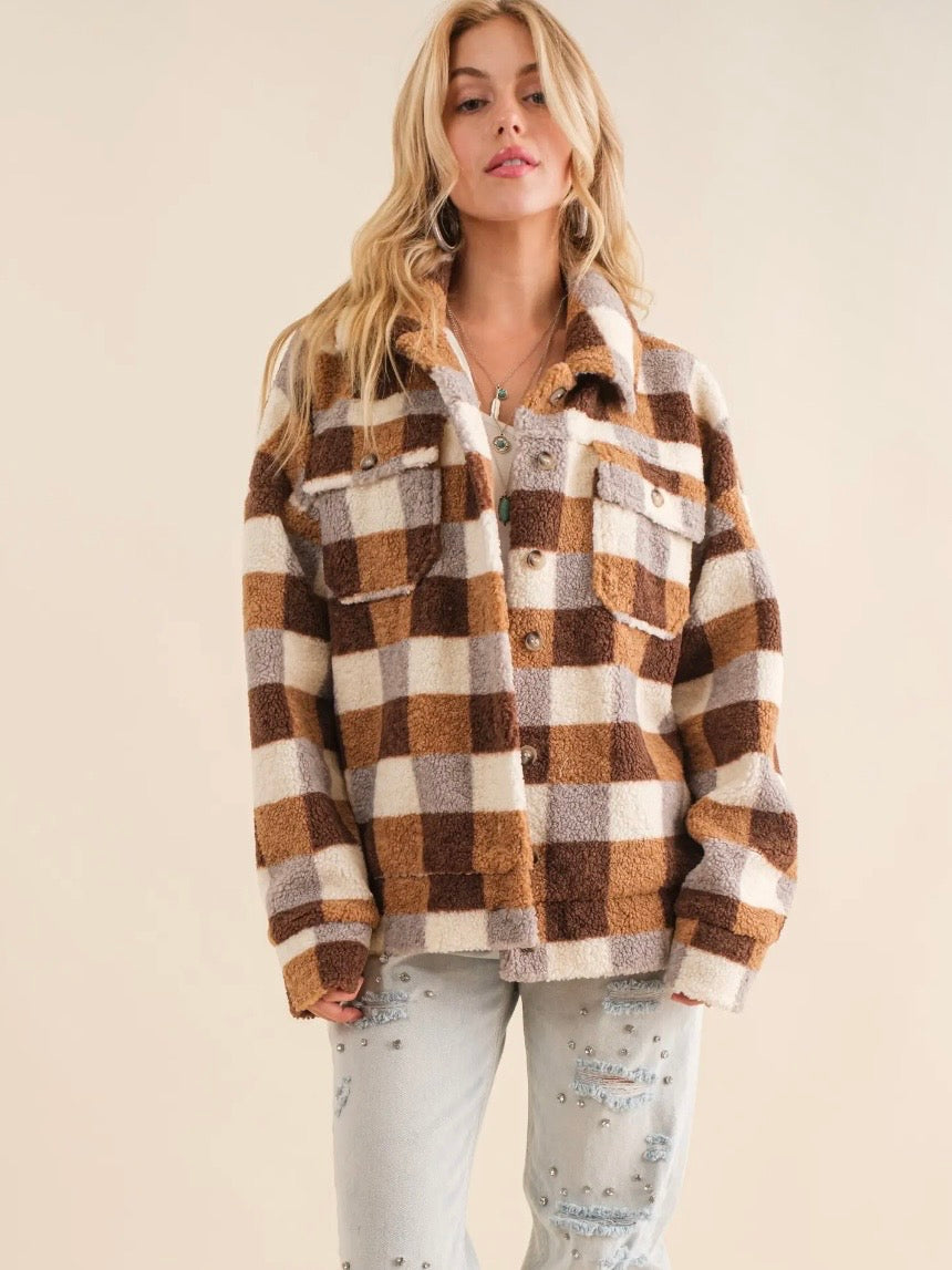 Checkered Teddy Flannel- Oversized Jacket