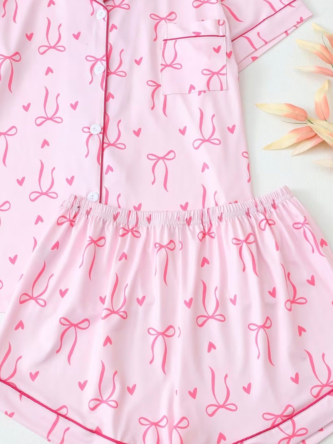 Pink Heart Bow Print Pajama