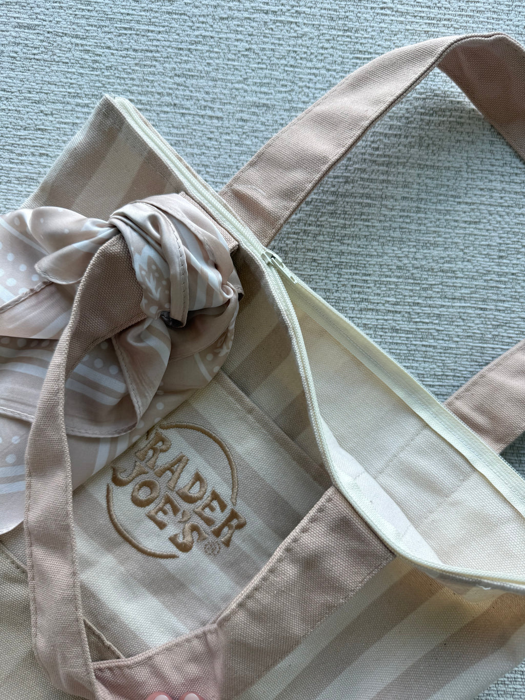 Trader Joe’s Mini Canvas Stripped Tote Bag Customized with Zipper