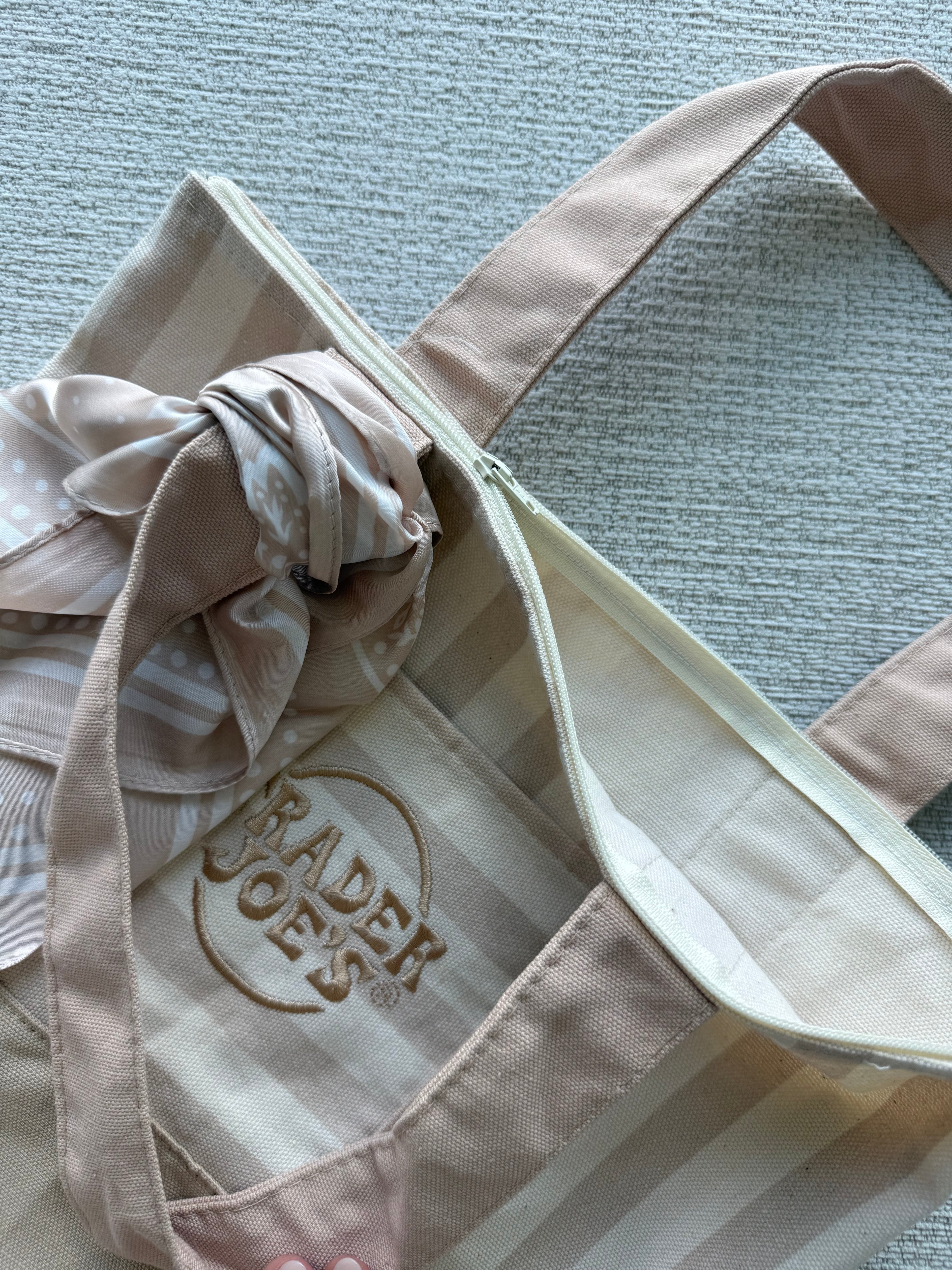 Trader Joe’s Mini Canvas Stripped Tote Bag Customized with Zipper