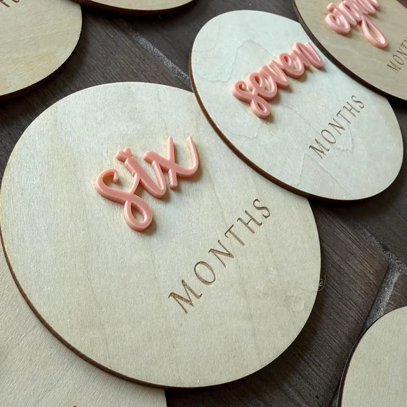 Baby Wooden Acrylic Monthly Milestone First Year Photo Op