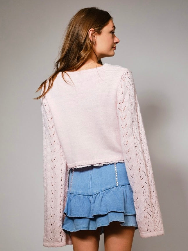 Crop Knitted Wide Sleeve Cardigan
