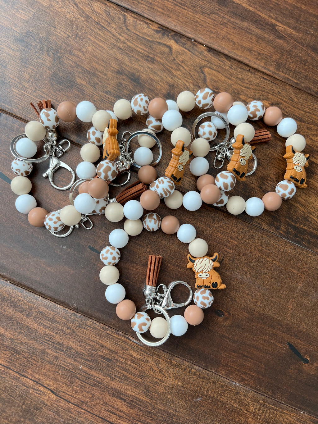 Silicone Cow Bead Keychain Bracelet