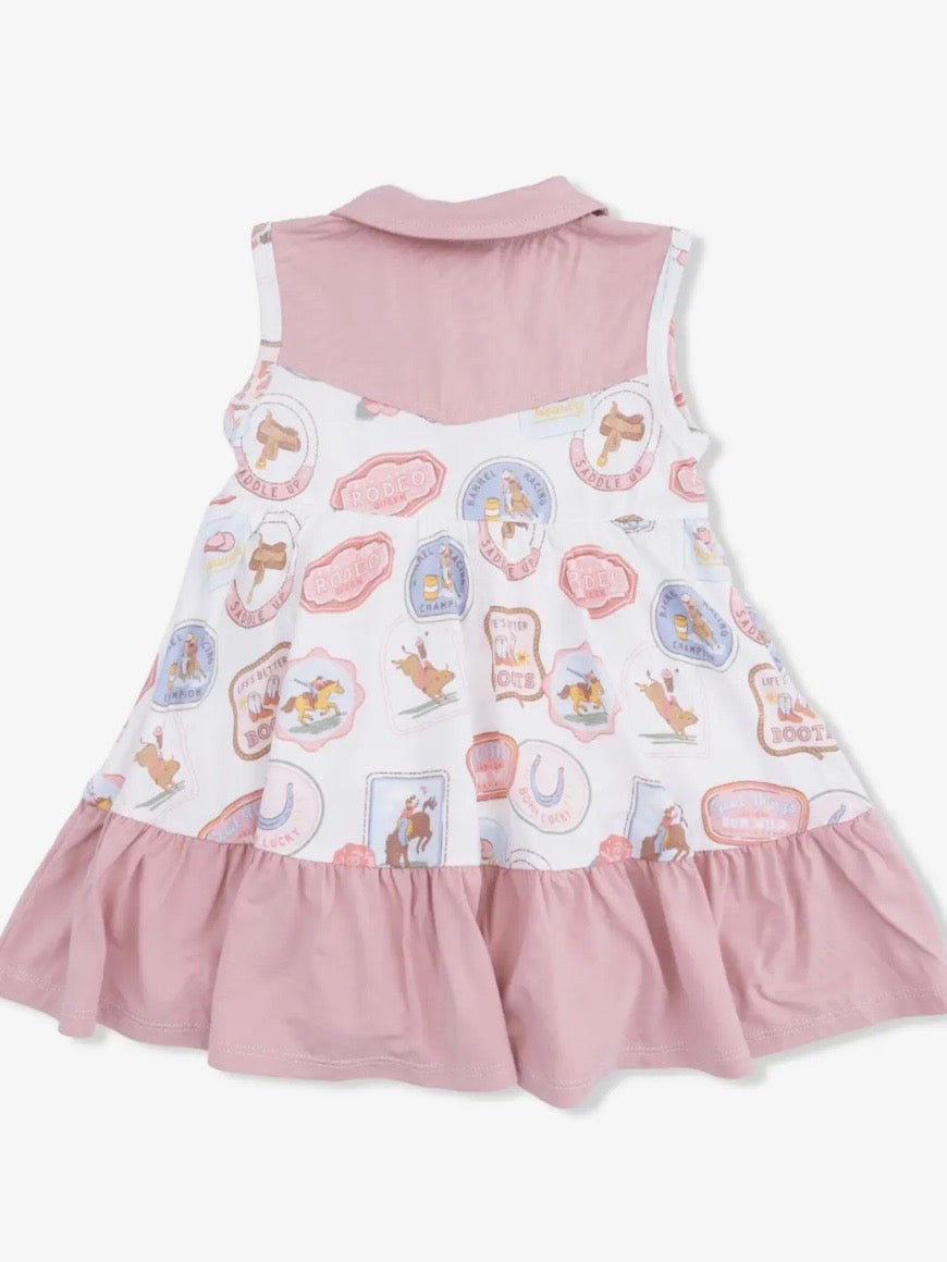 Rodeo Patches- Cowgirl Bodysuit Dress in Pink