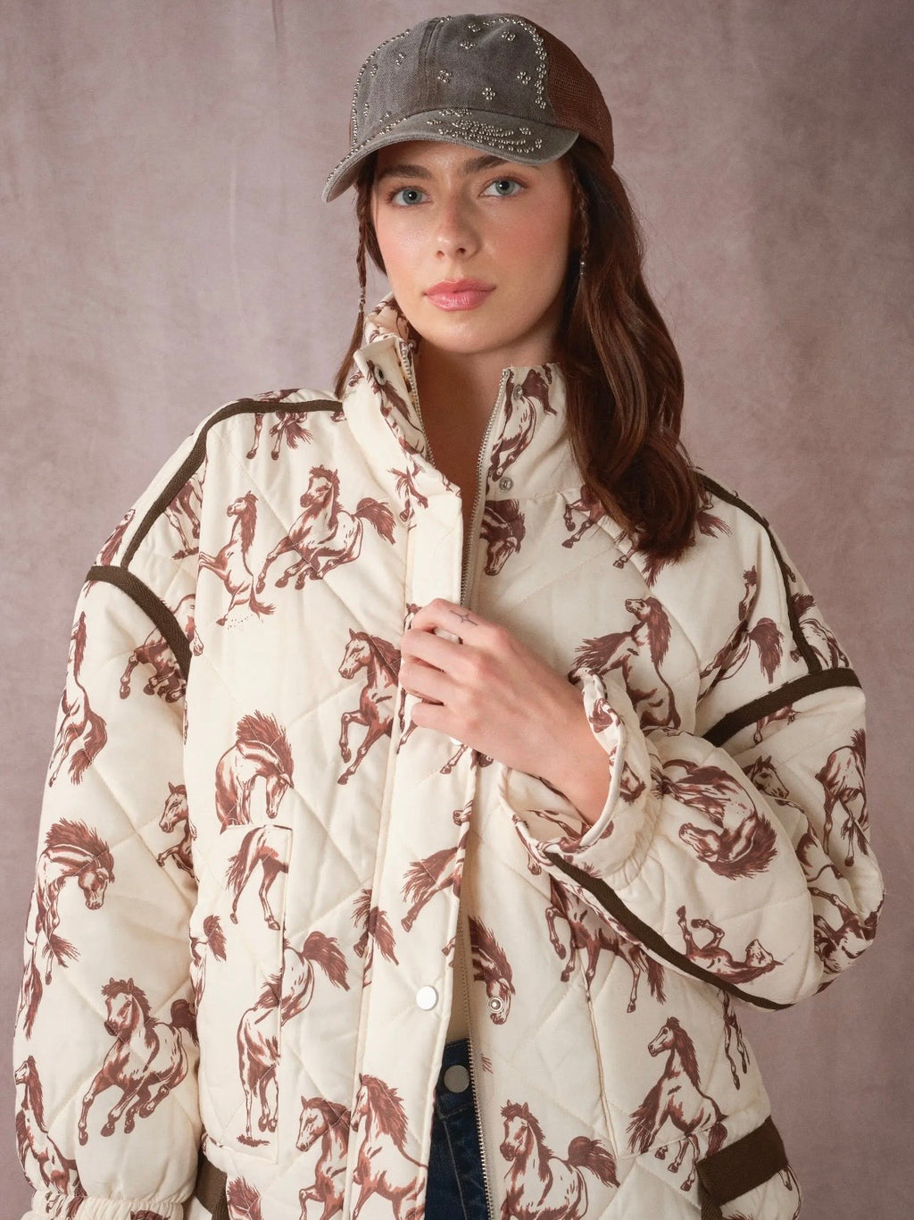 Western Horse Print- Quilted Jacket