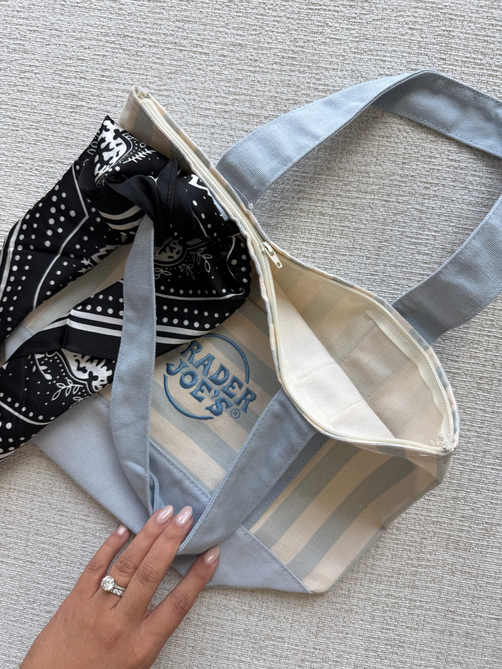 Trader Joe’s Mini Canvas Stripped Tote Bag Customized with Zipper