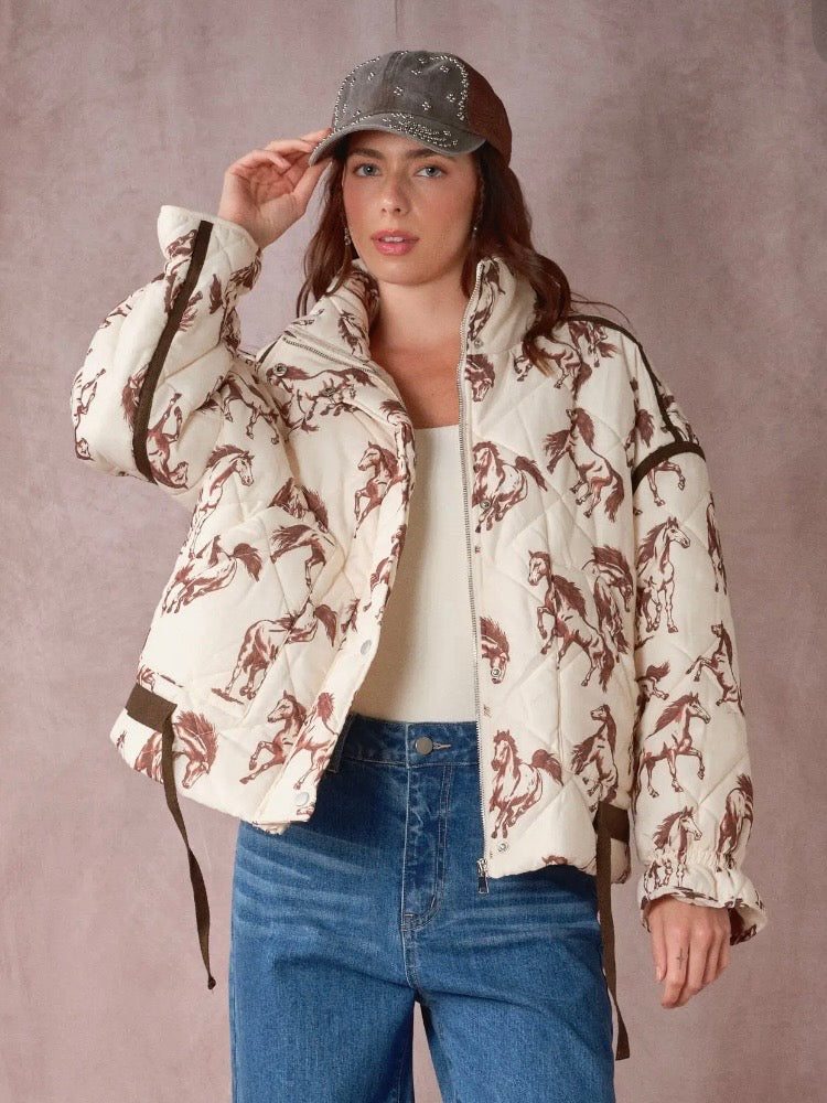 Western Horse Print- Quilted Jacket