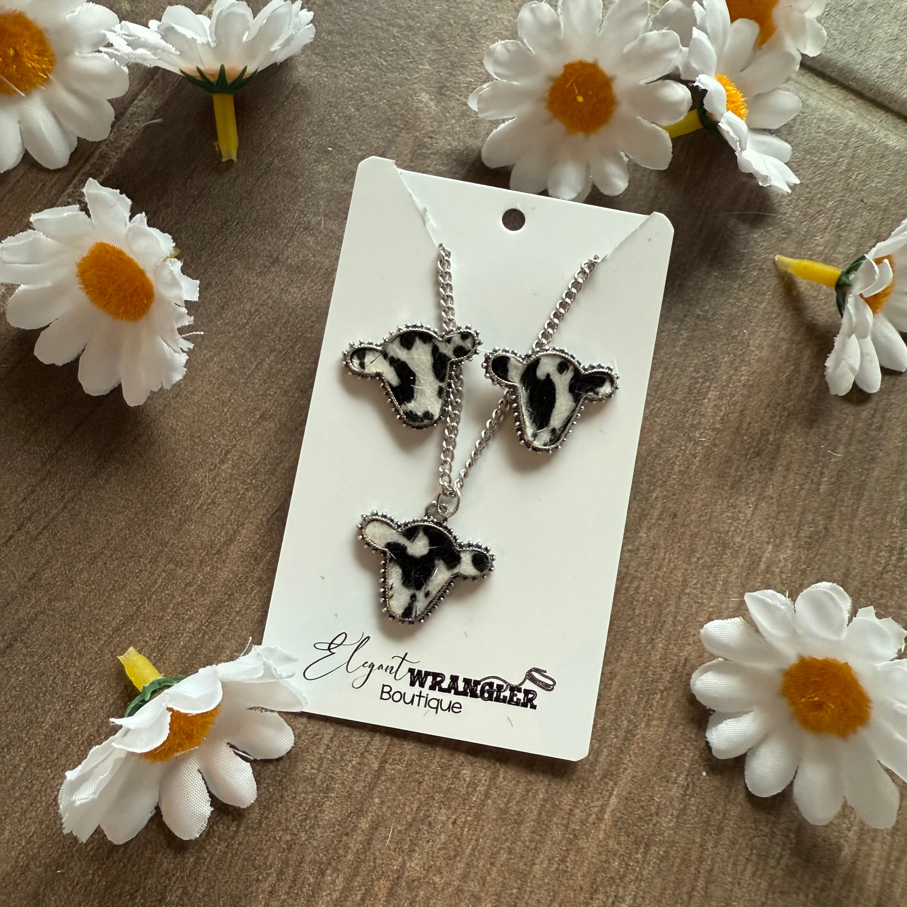 Cow Print Costume Jewelry Necklace and Earring Set