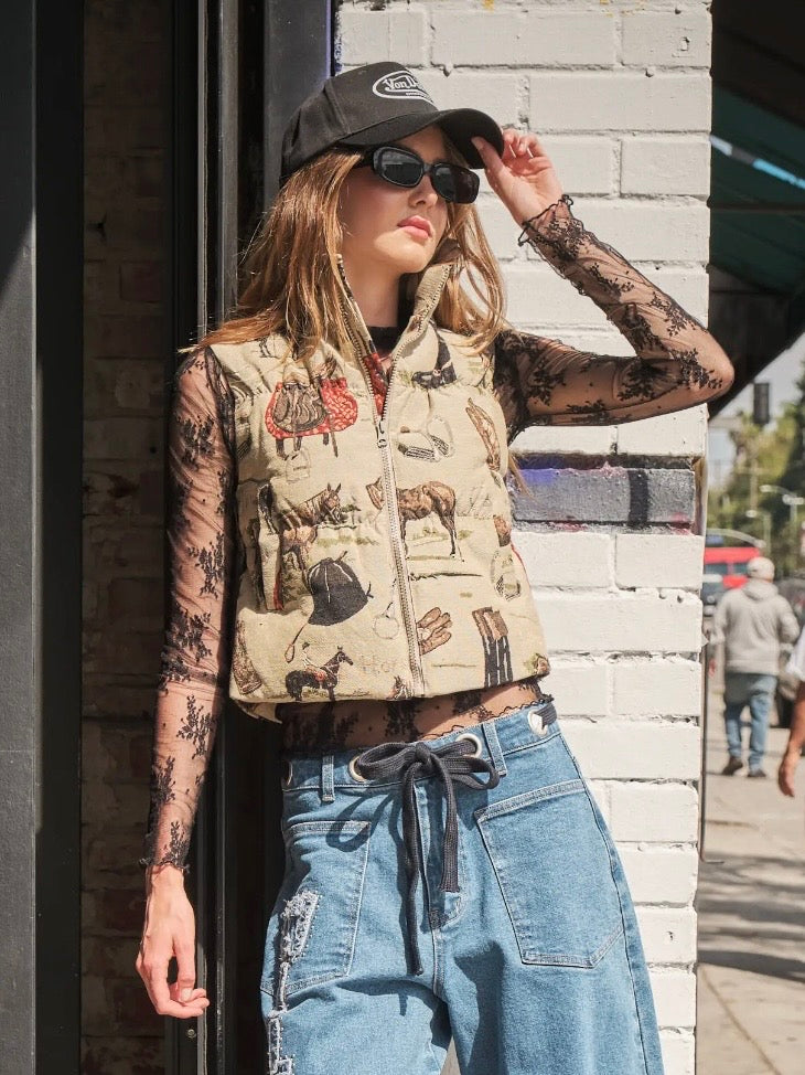 Western Jacquard Puffer Vest