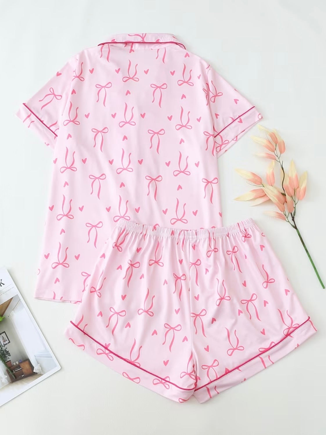 Pink Heart Bow Print Pajama