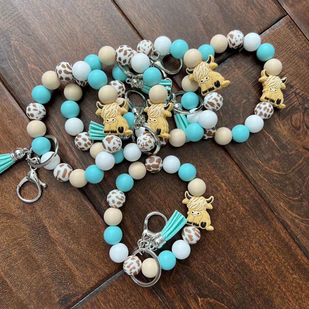 Silicone Cow Bead Keychain Bracelet