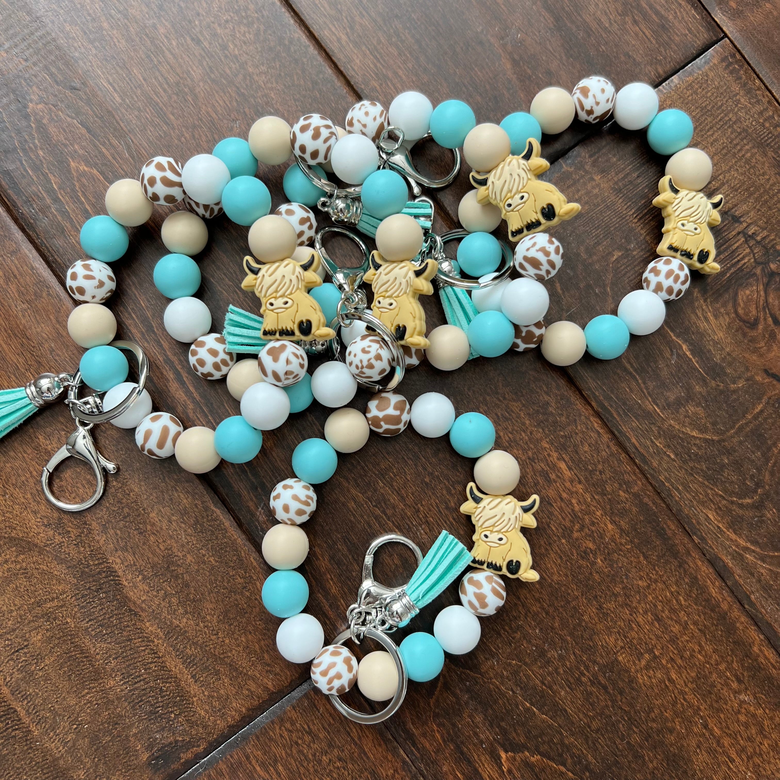 Silicone Cow Bead Keychain Bracelet