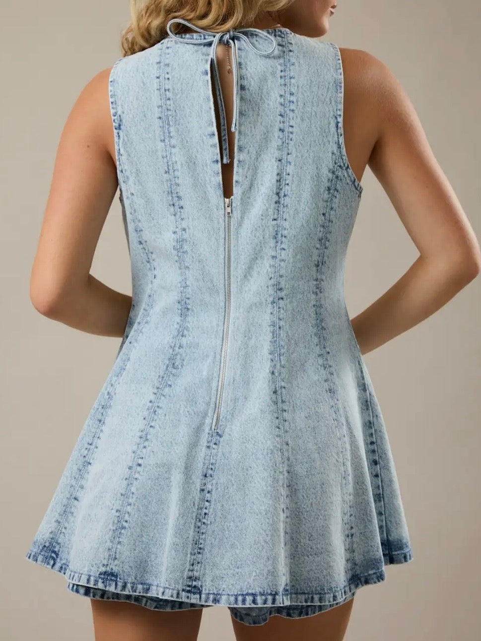Flared Sleeveless Mini Denim Romper