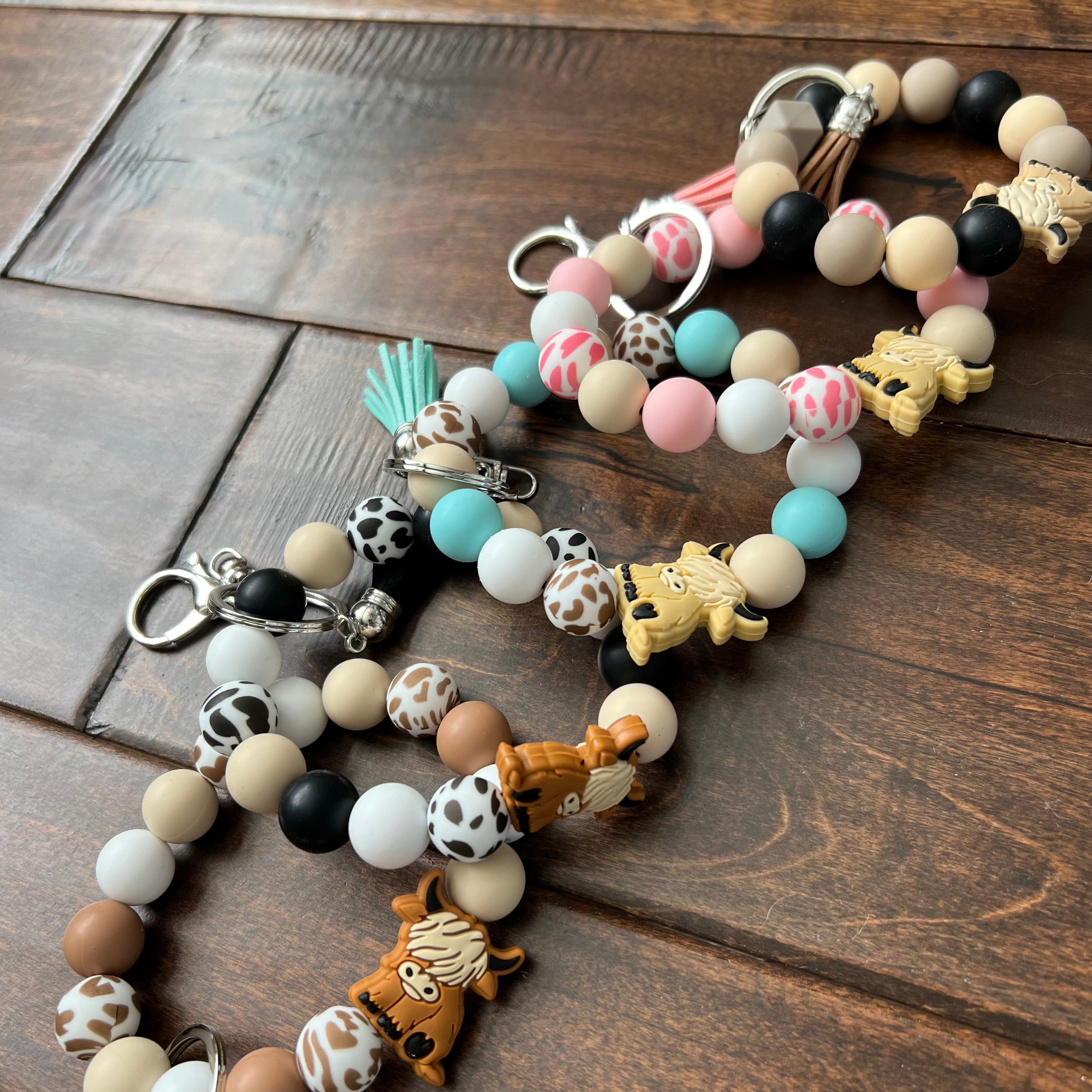 Silicone Cow Bead Keychain Bracelet