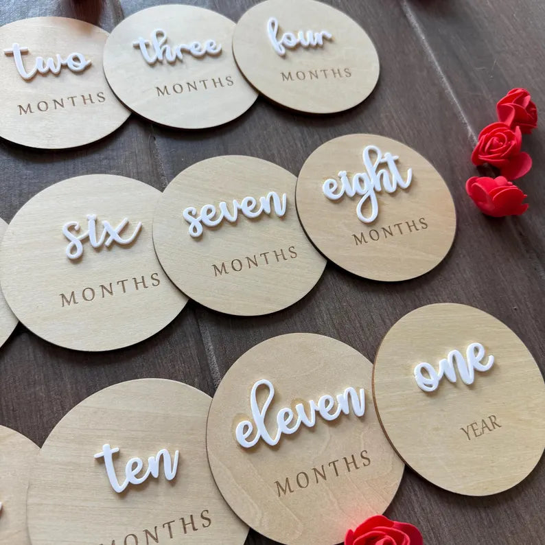 Baby Wooden Acrylic Monthly Milestone First Year Photo Op