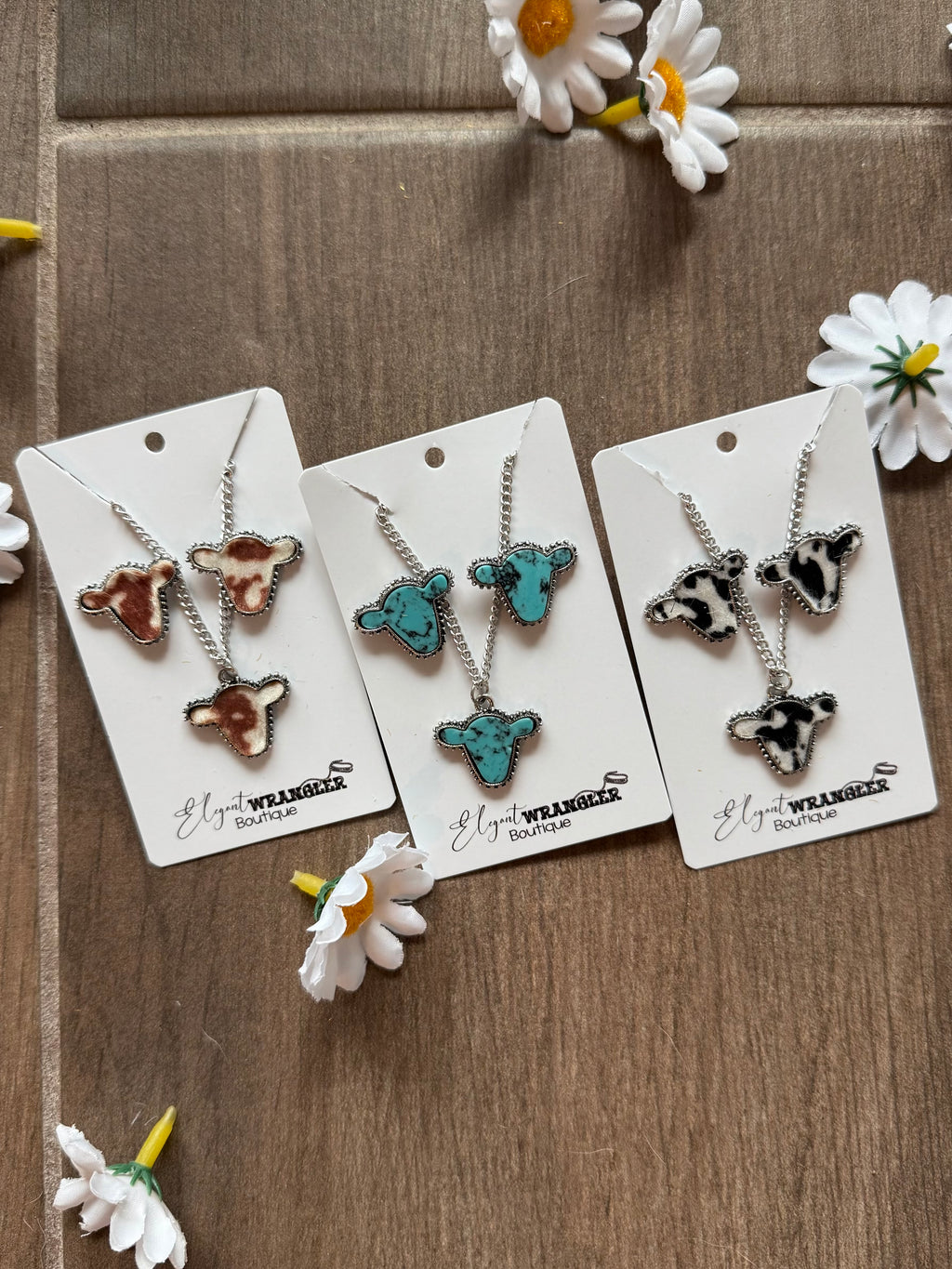 Cow Print Costume Jewelry Necklace and Earring Set