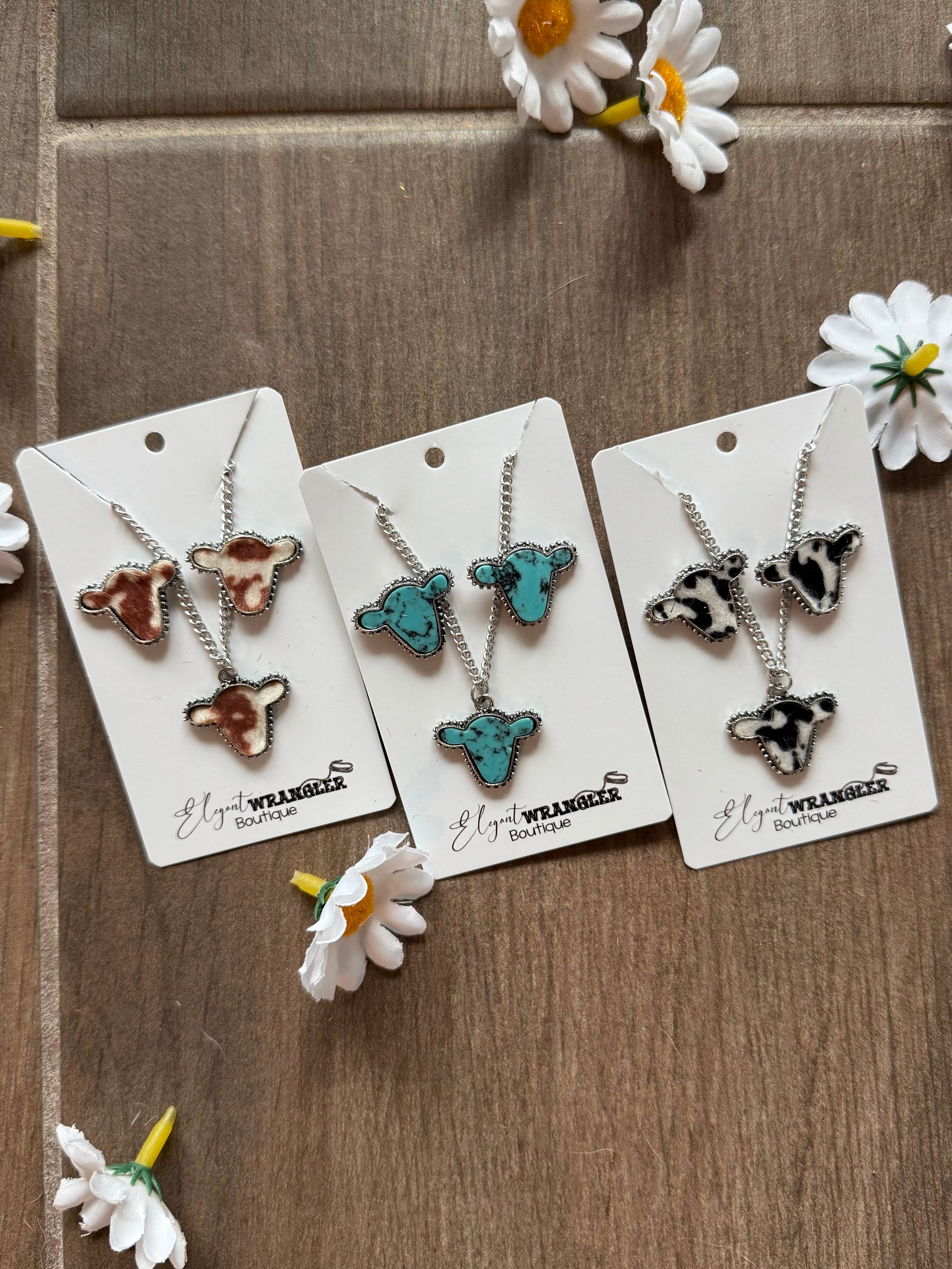 Cow Print Costume Jewelry Necklace and Earring Set