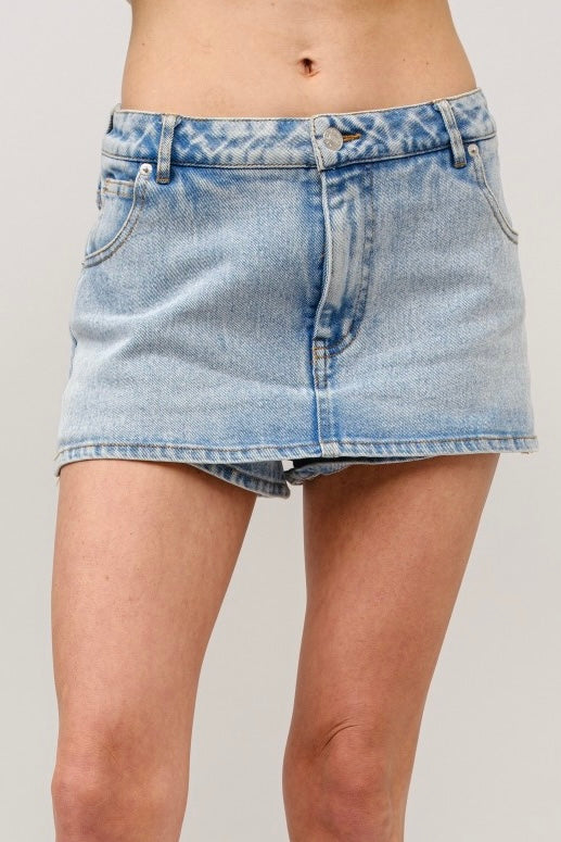 Mid Rise Mini Denim Skort