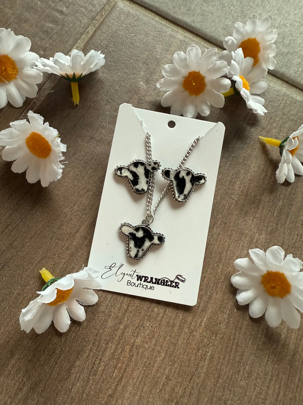 Cow Print Costume Jewelry Necklace and Earring Set