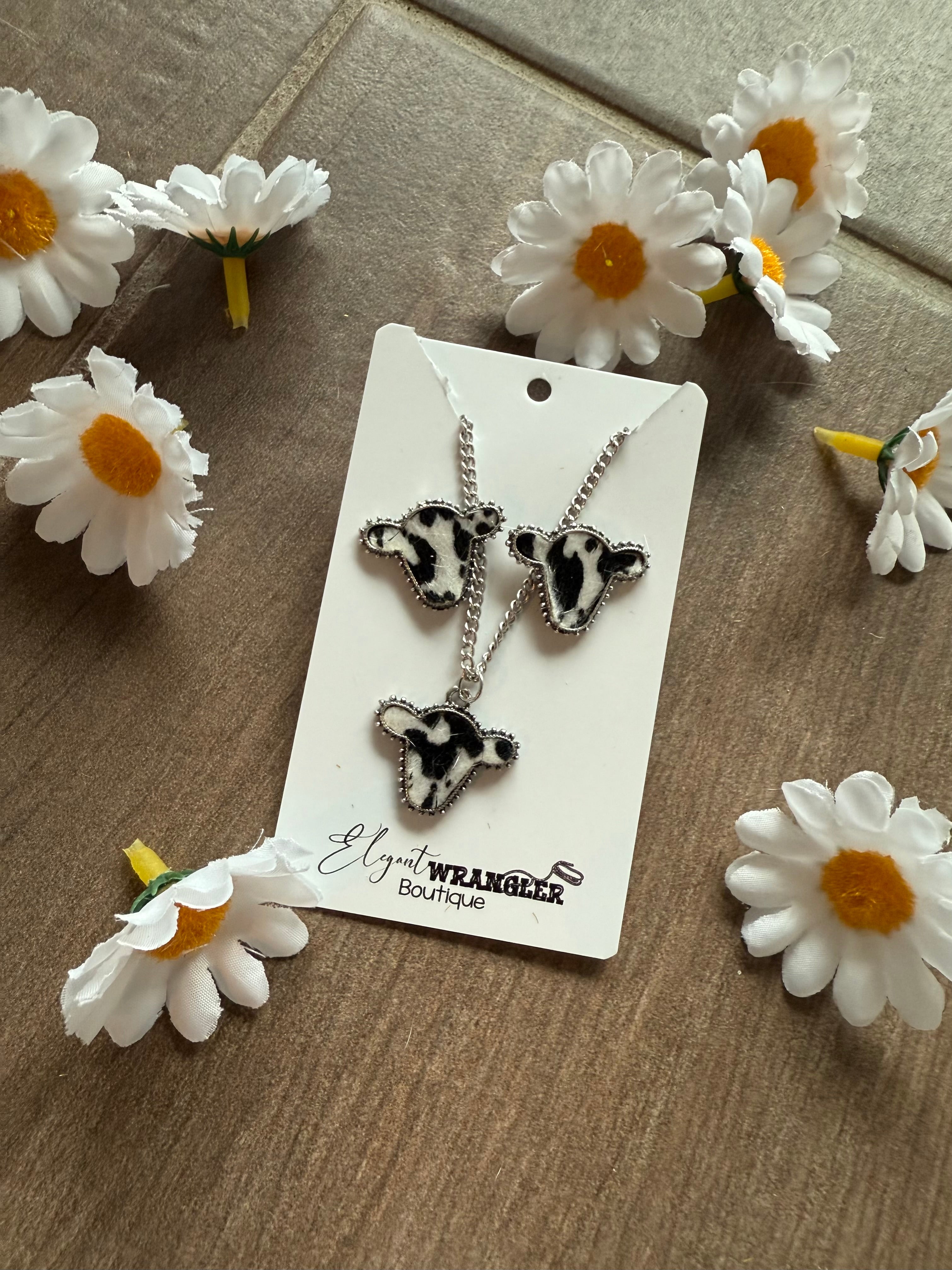 Cow Print Costume Jewelry Necklace and Earring Set