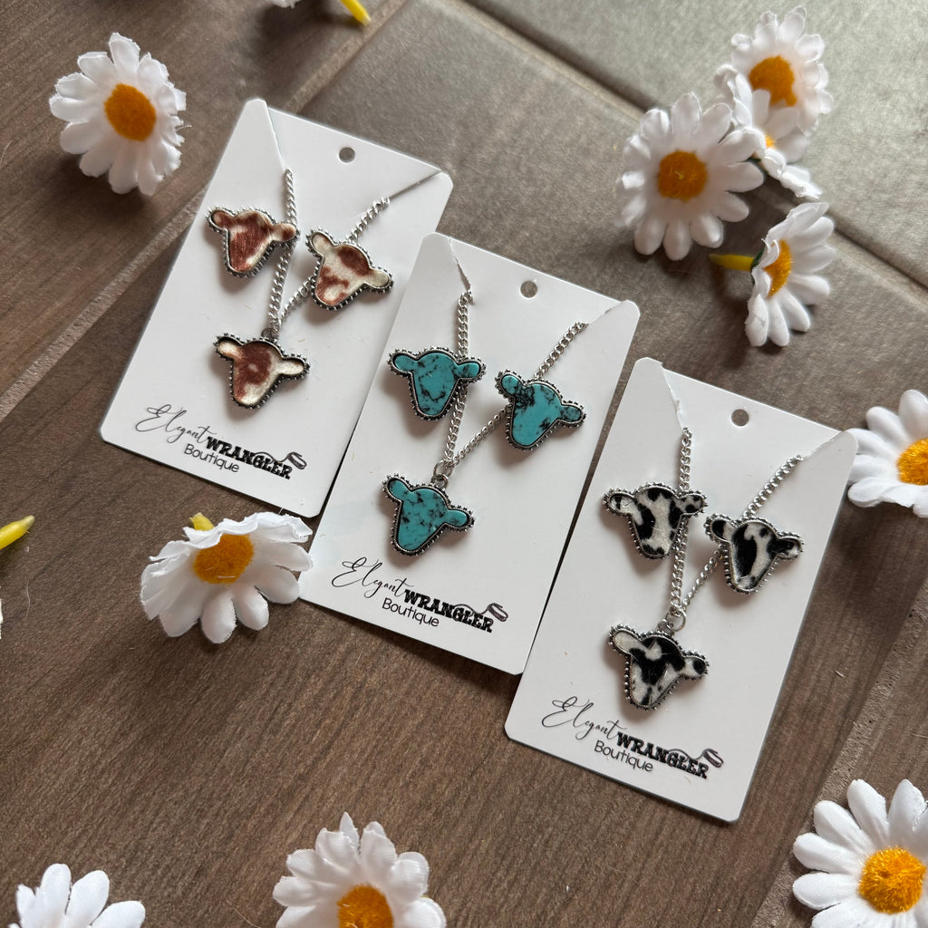 Cow Print Costume Jewelry Necklace and Earring Set
