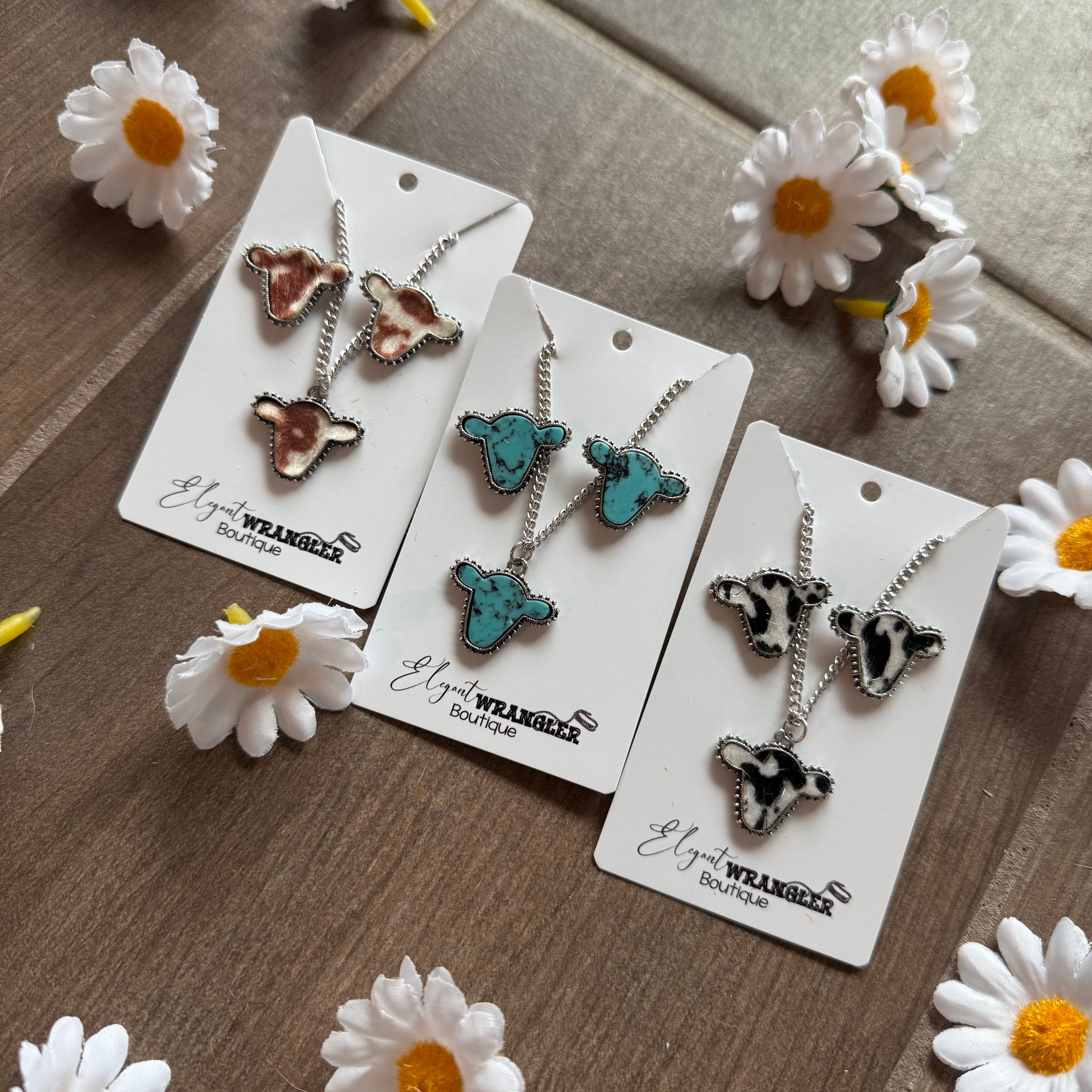 Cow Print Costume Jewelry Necklace and Earring Set