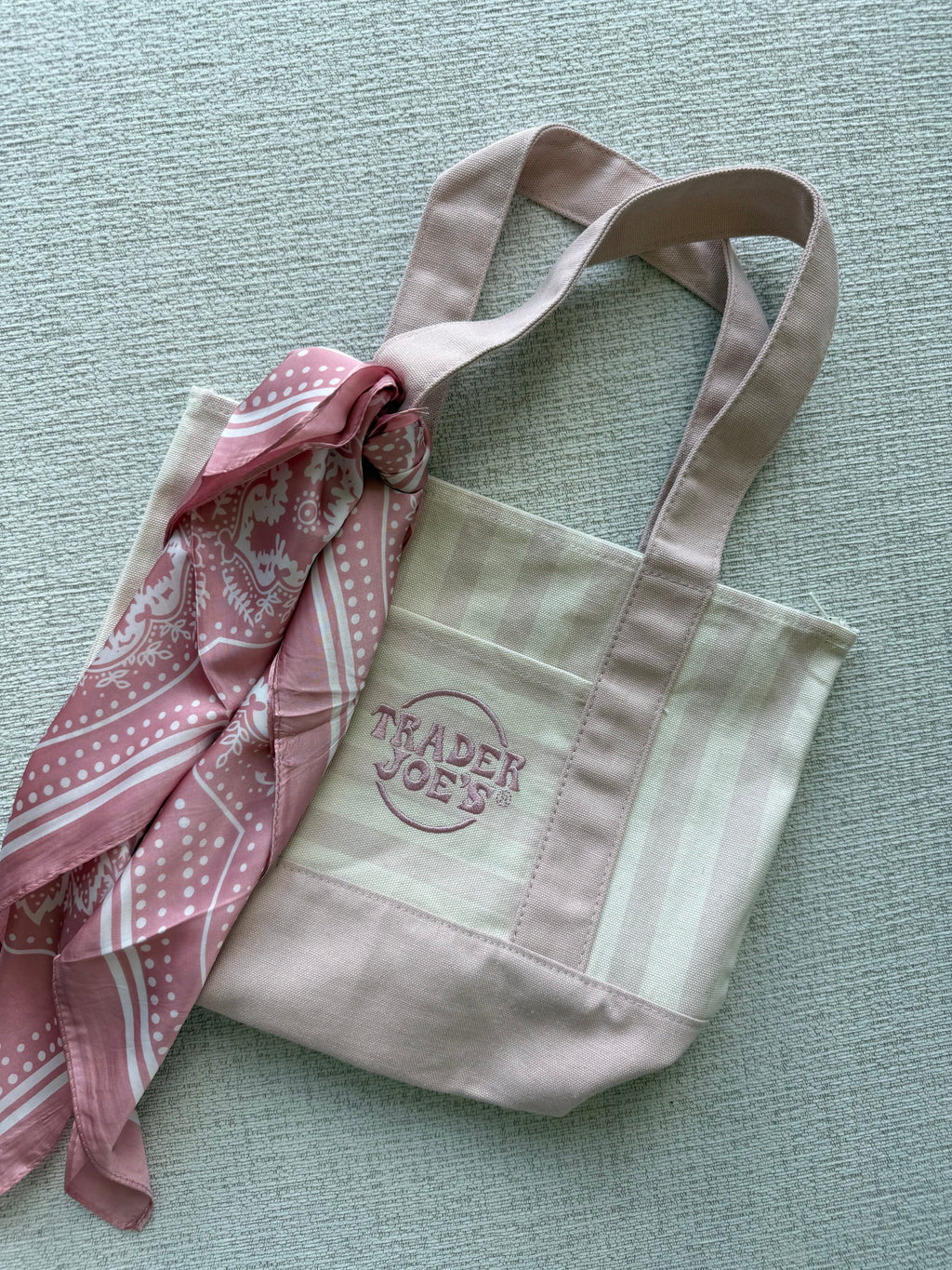 Trader Joe’s Mini Canvas Stripped Tote Bag Customized with Zipper