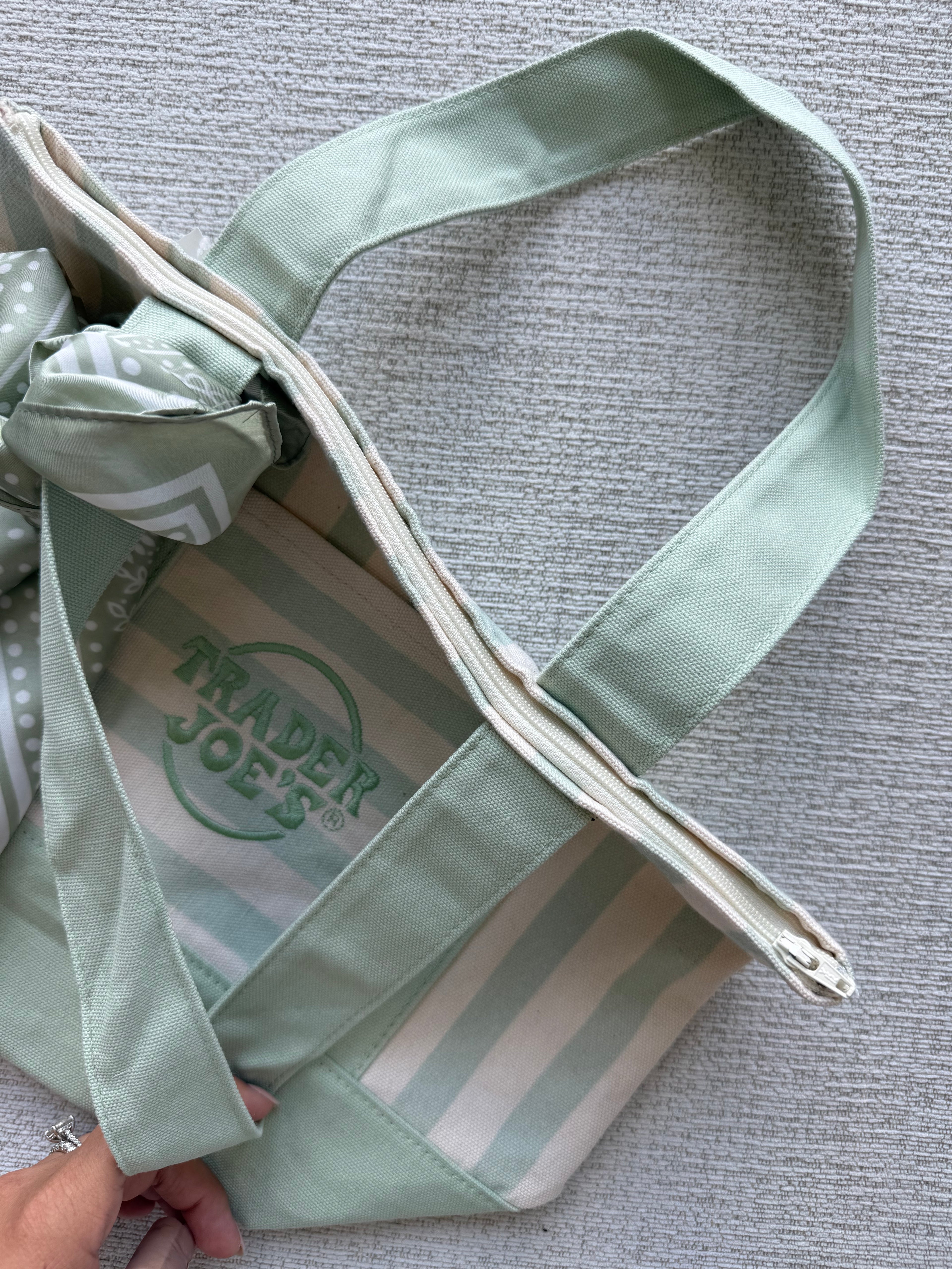 Trader Joe’s Mini Canvas Stripped Tote Bag Customized with Zipper