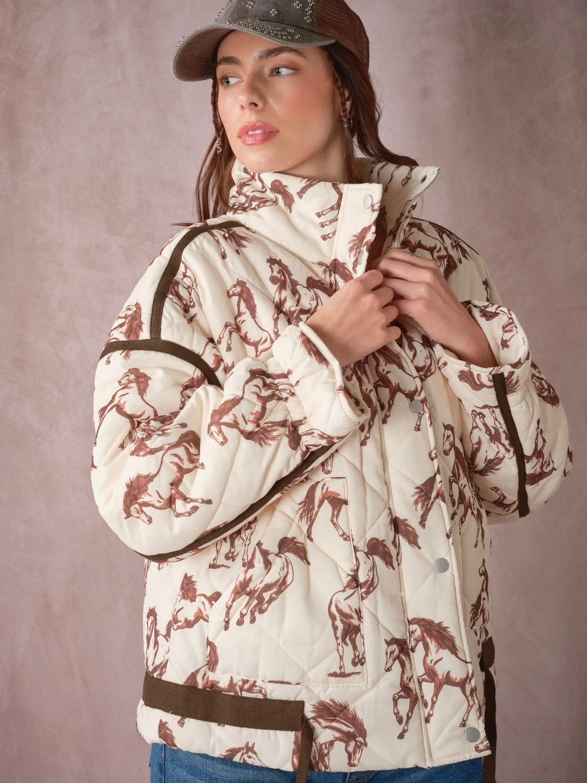 Western Horse Print- Quilted Jacket