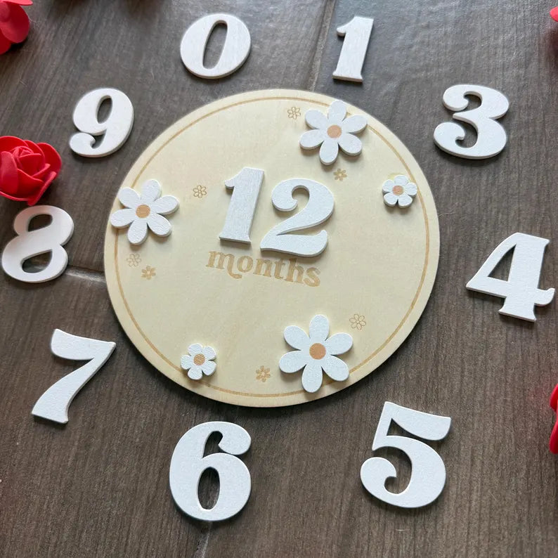 Baby Girl Wooden Flower Monthly Milestone First Year Photo Op