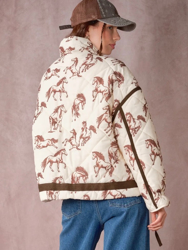Western Horse Print- Quilted Jacket