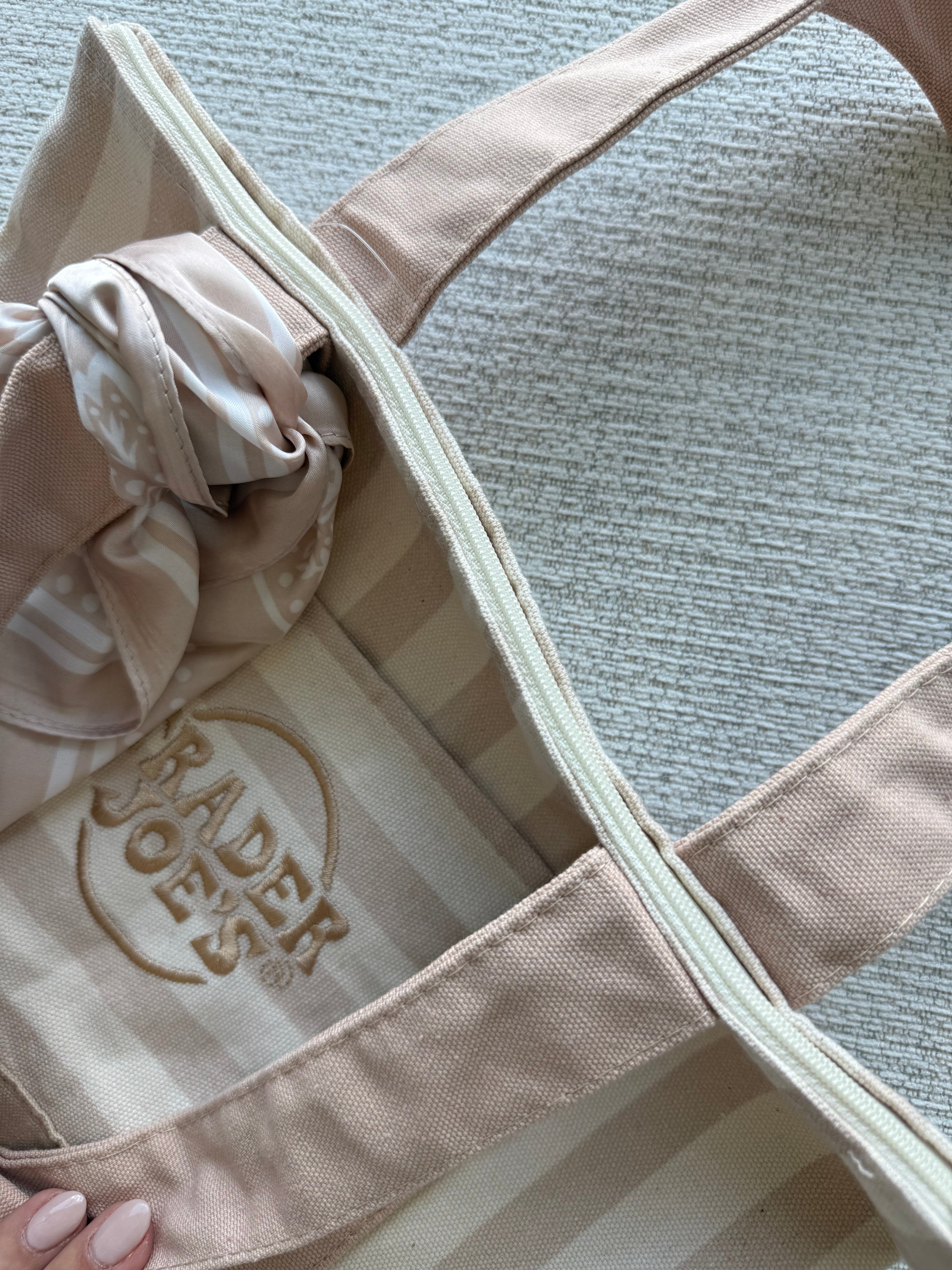 Trader Joe’s Mini Canvas Stripped Tote Bag Customized with Zipper