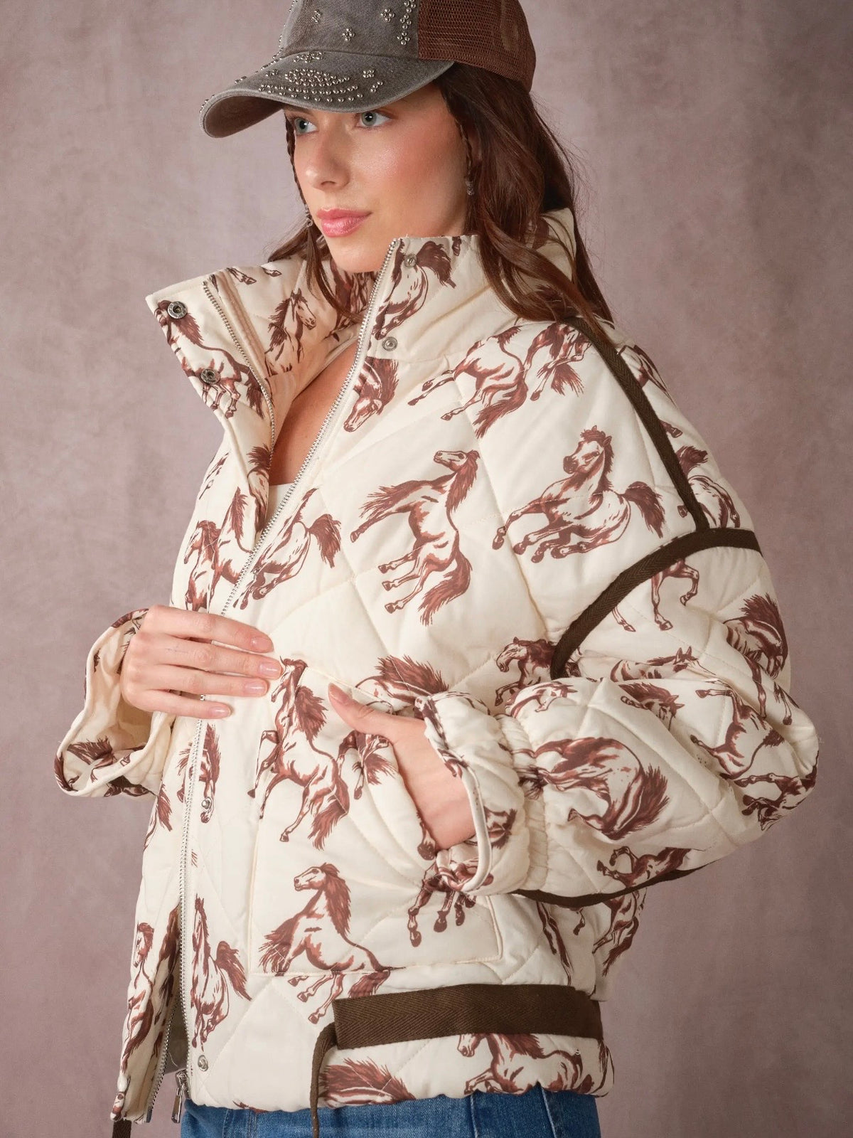 Western Horse Print- Quilted Jacket