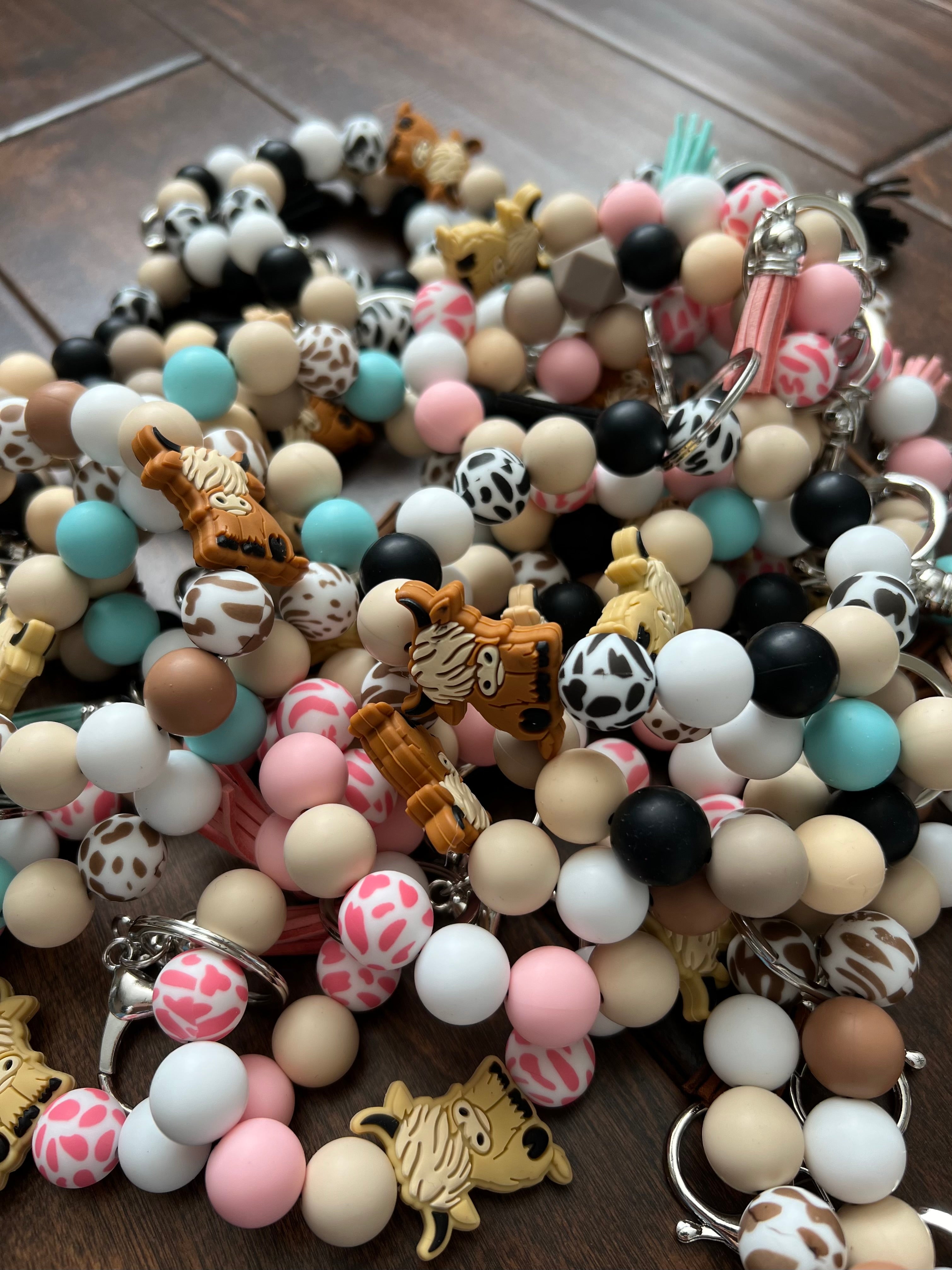 Silicone Cow Bead Keychain Bracelet