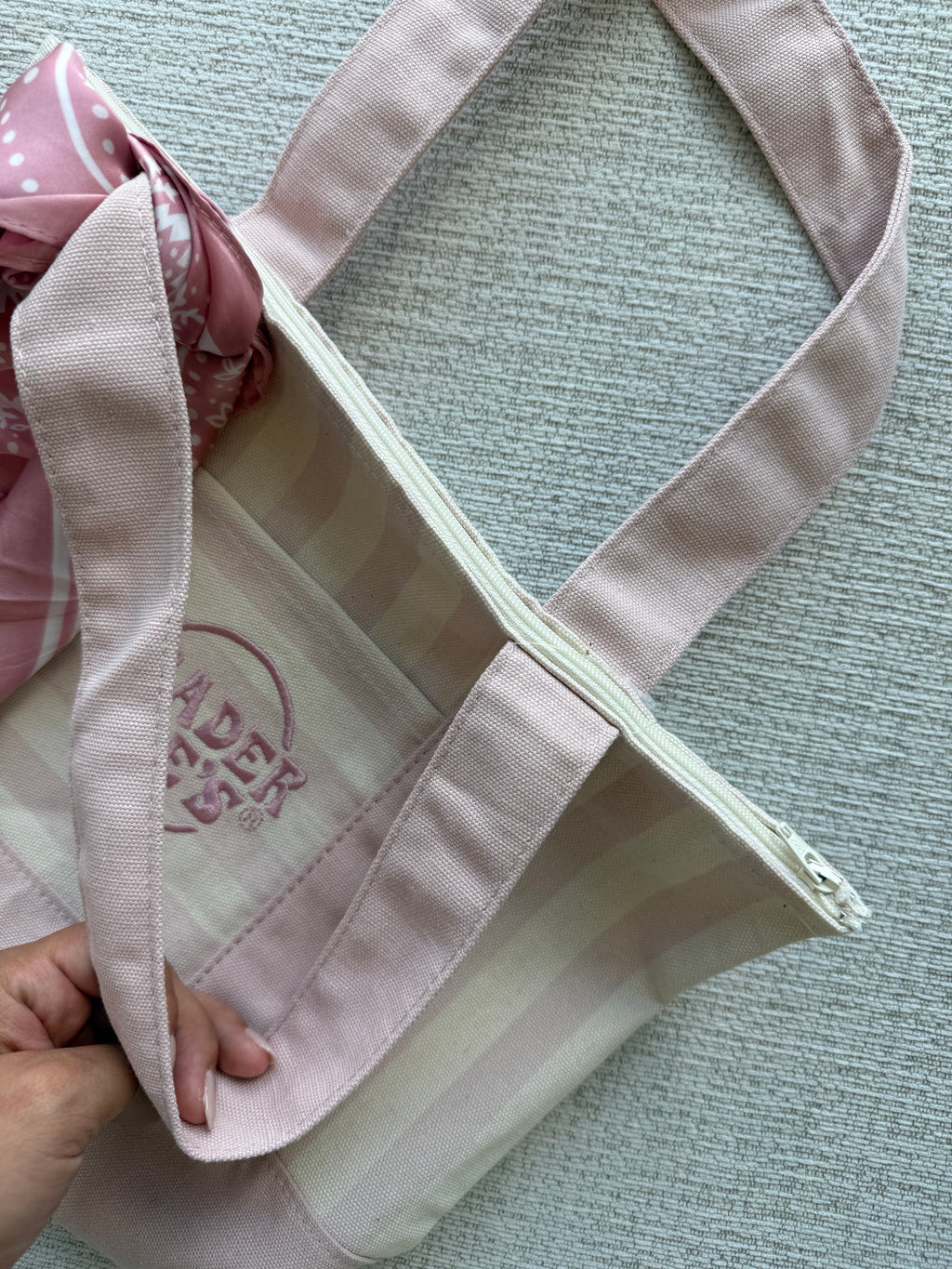 Trader Joe’s Mini Canvas Stripped Tote Bag Customized with Zipper