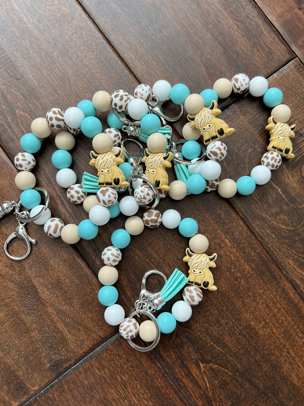 Silicone Cow Bead Keychain Bracelet