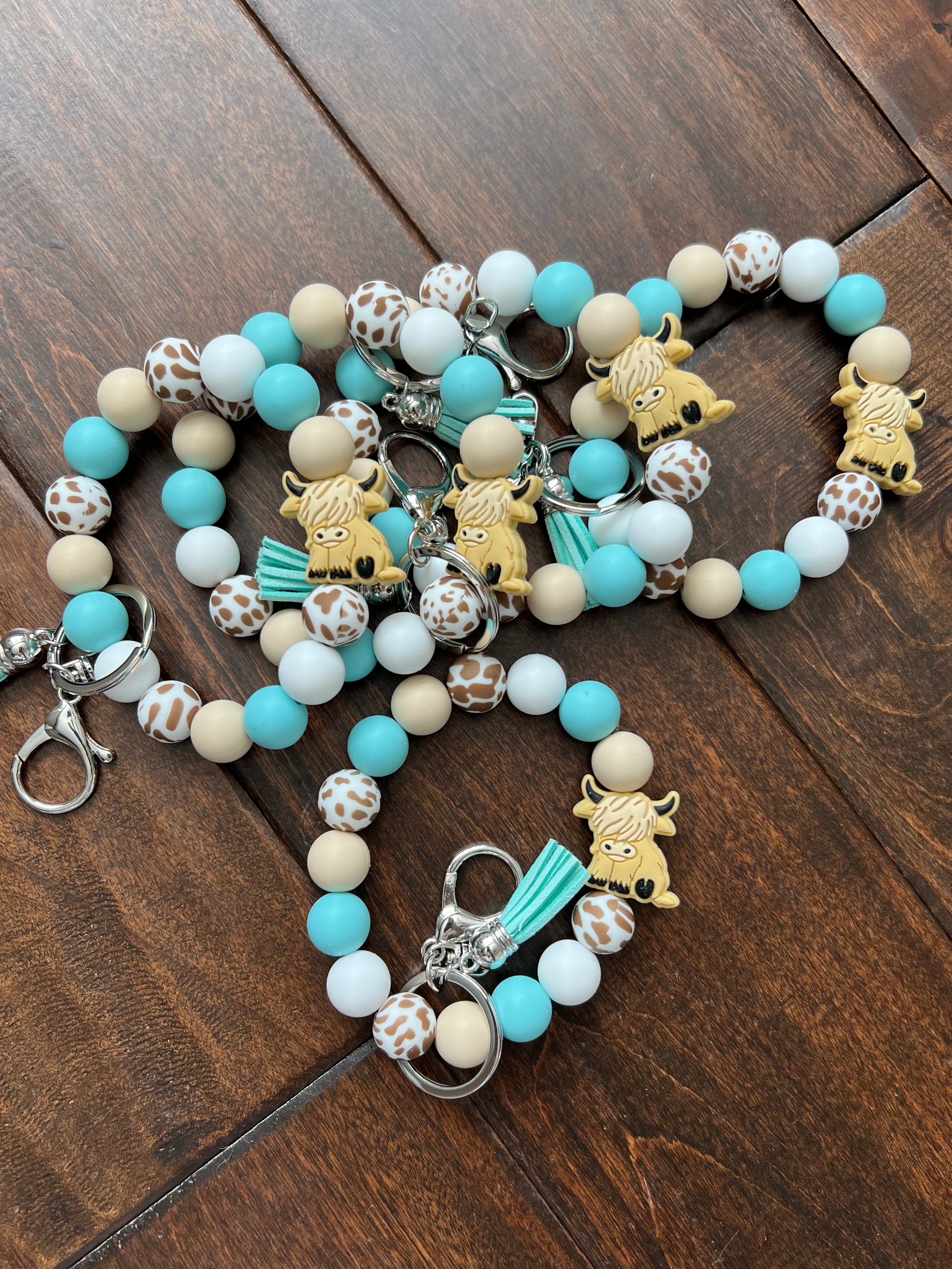 Silicone Cow Bead Keychain Bracelet