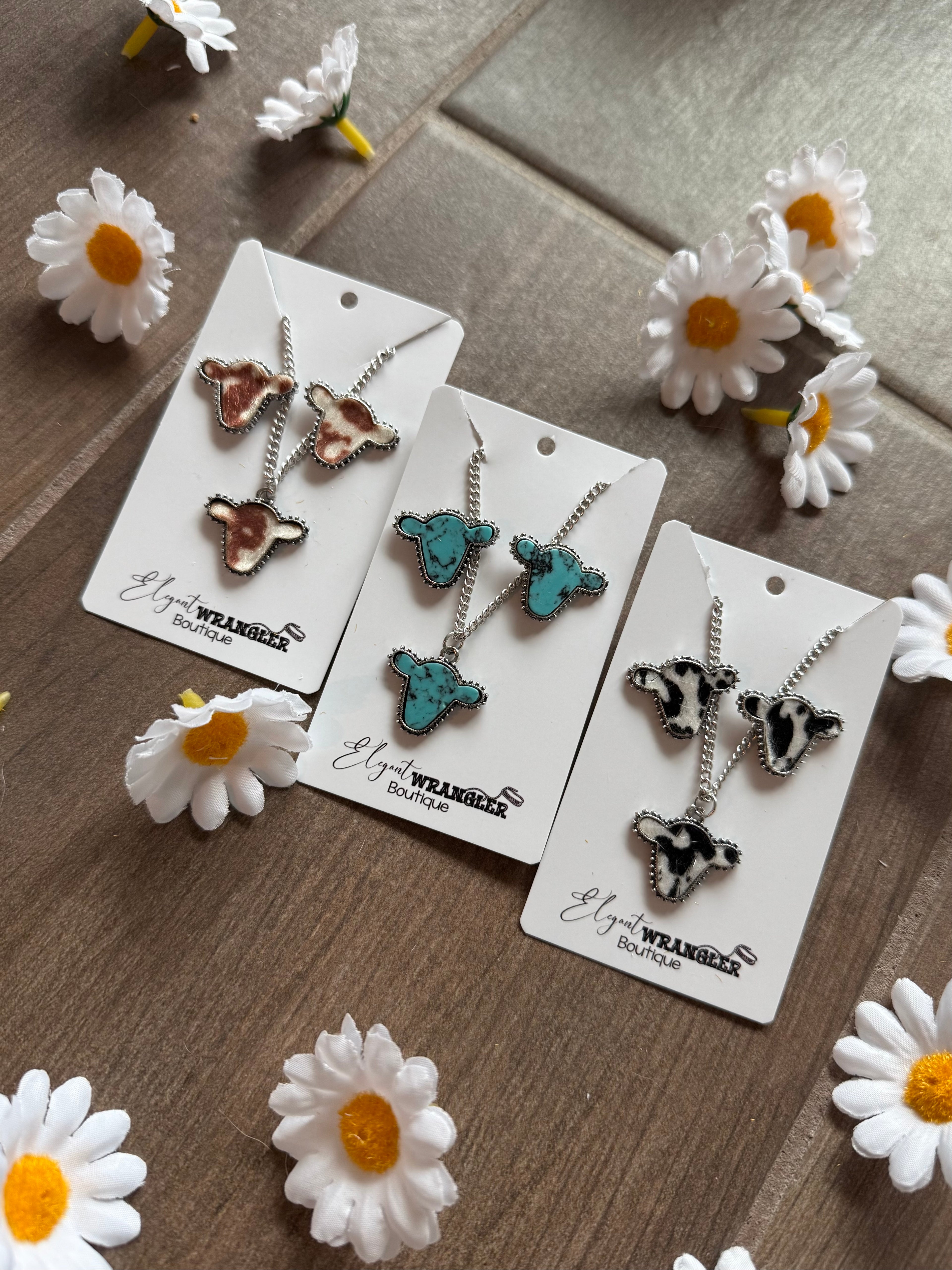 Cow Print Costume Jewelry Necklace and Earring Set
