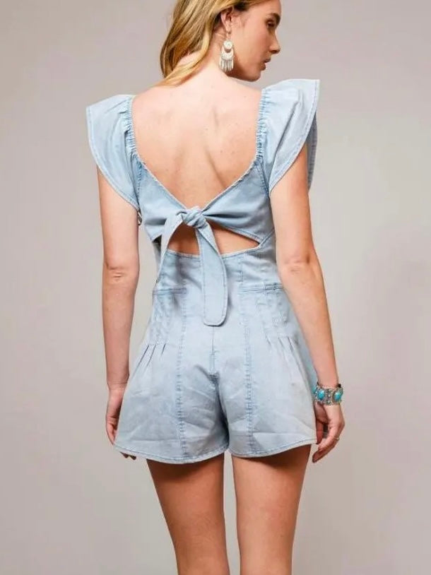Western Denim Tie-Back Romper