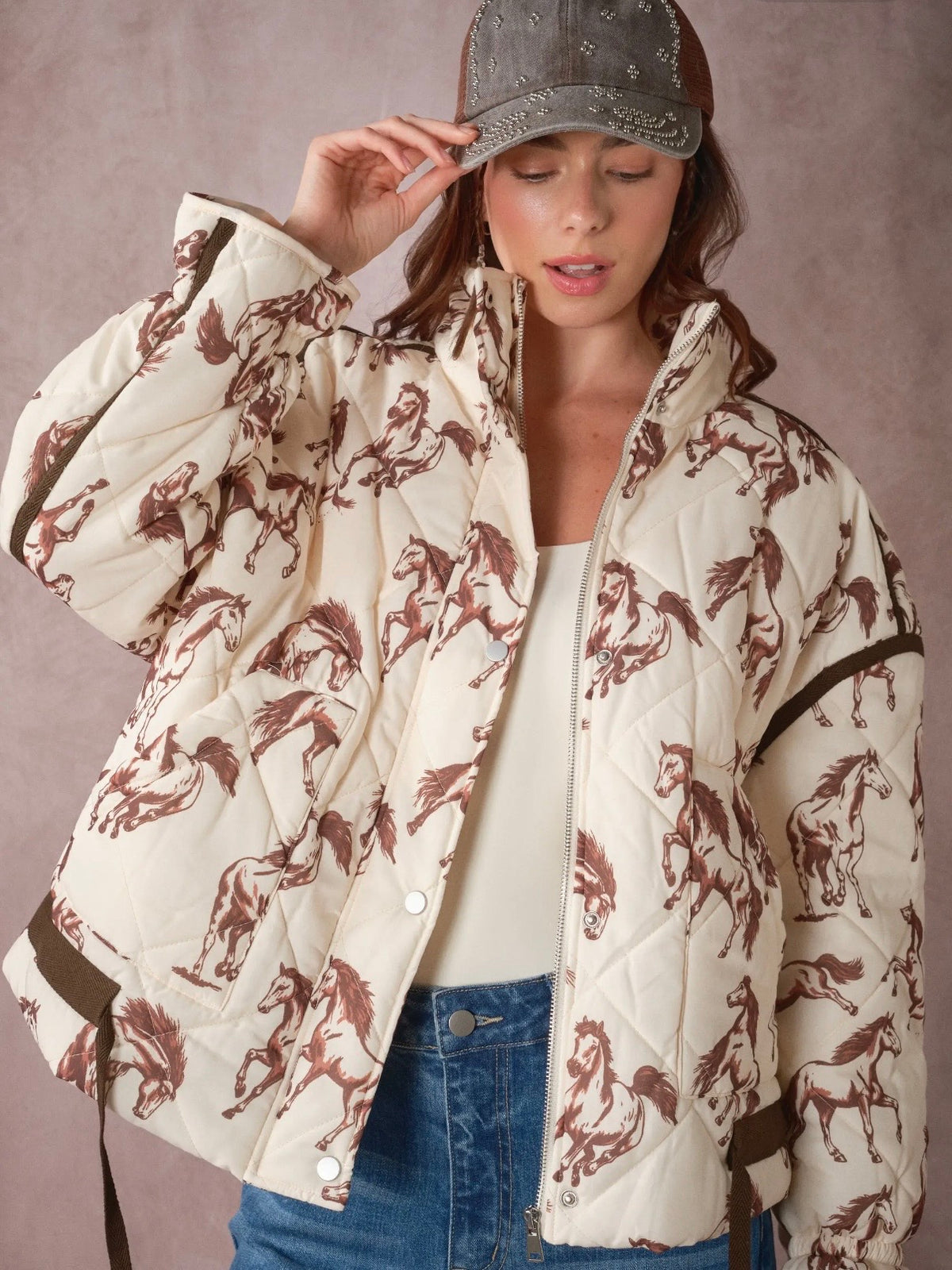 Western Horse Print- Quilted Jacket