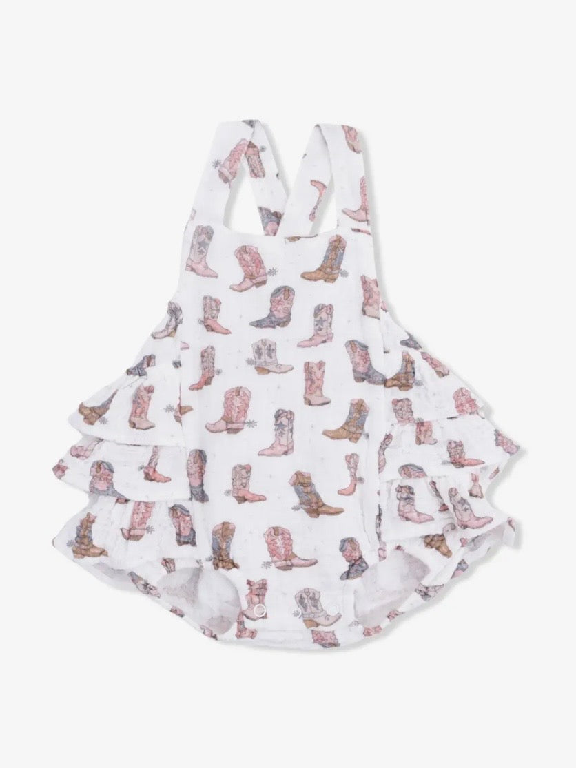 Cowgirl Boots- Ruffle Sunsuit Romper Dress