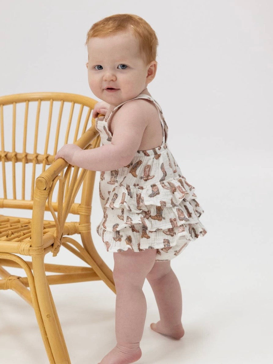 Cowgirl Boots- Ruffle Sunsuit Romper Dress