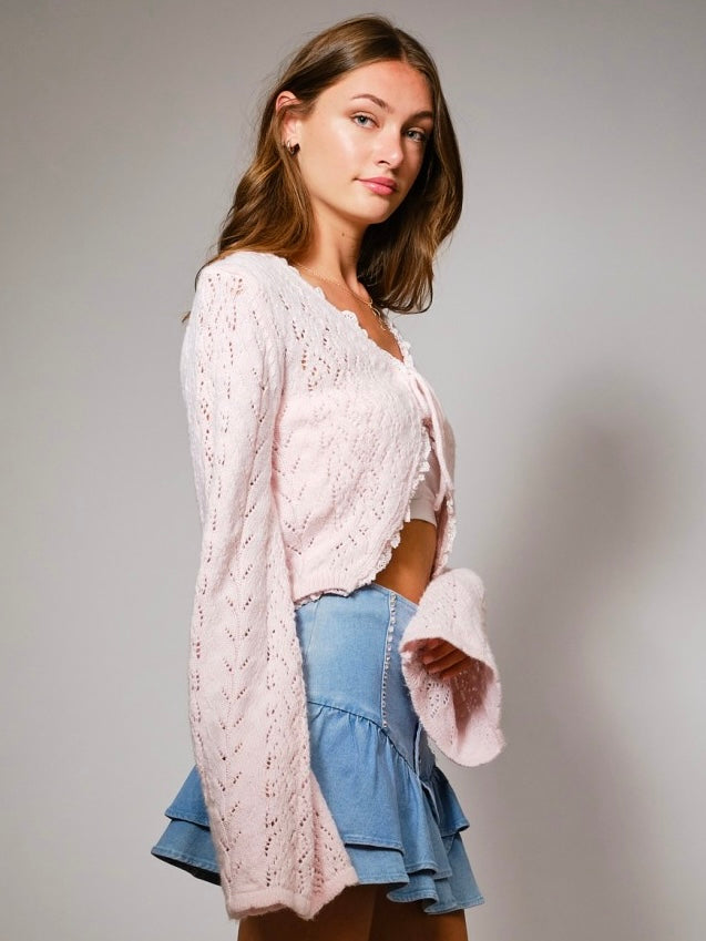 Crop Knitted Wide Sleeve Cardigan