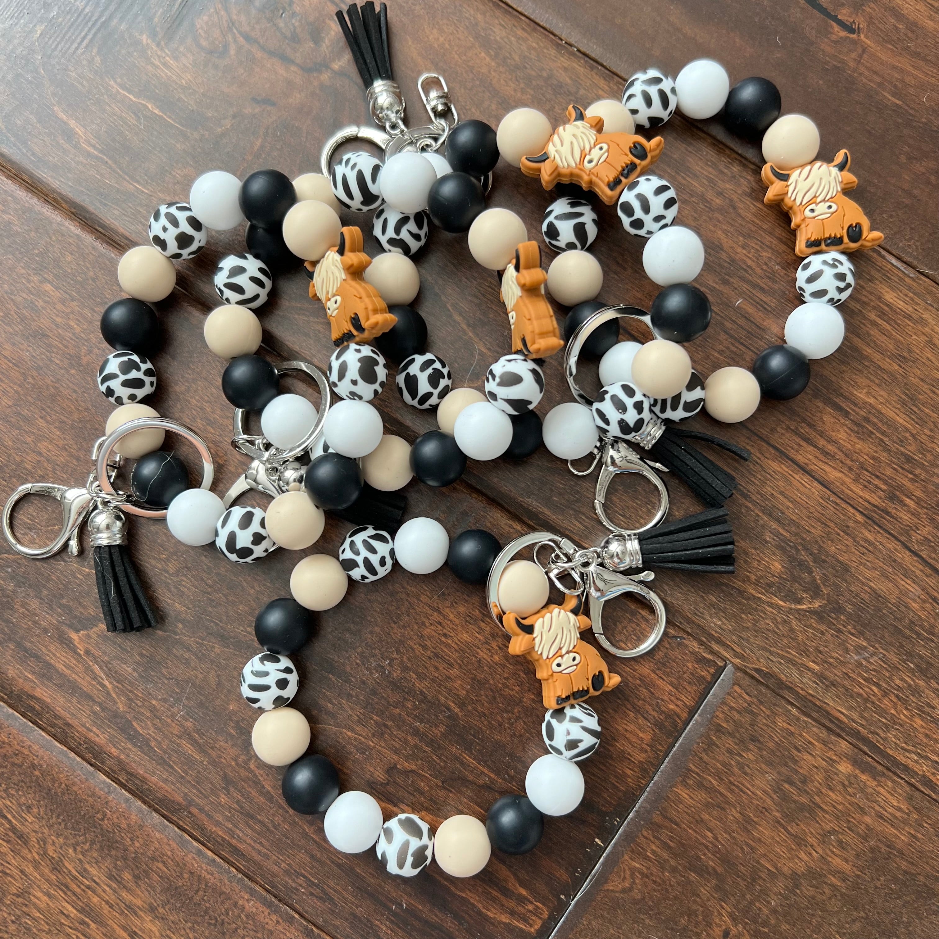 Silicone Cow Bead Keychain Bracelet