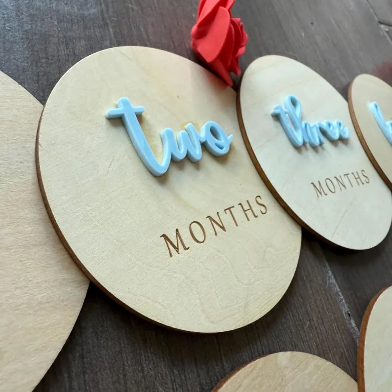 Baby Wooden Acrylic Monthly Milestone First Year Photo Op