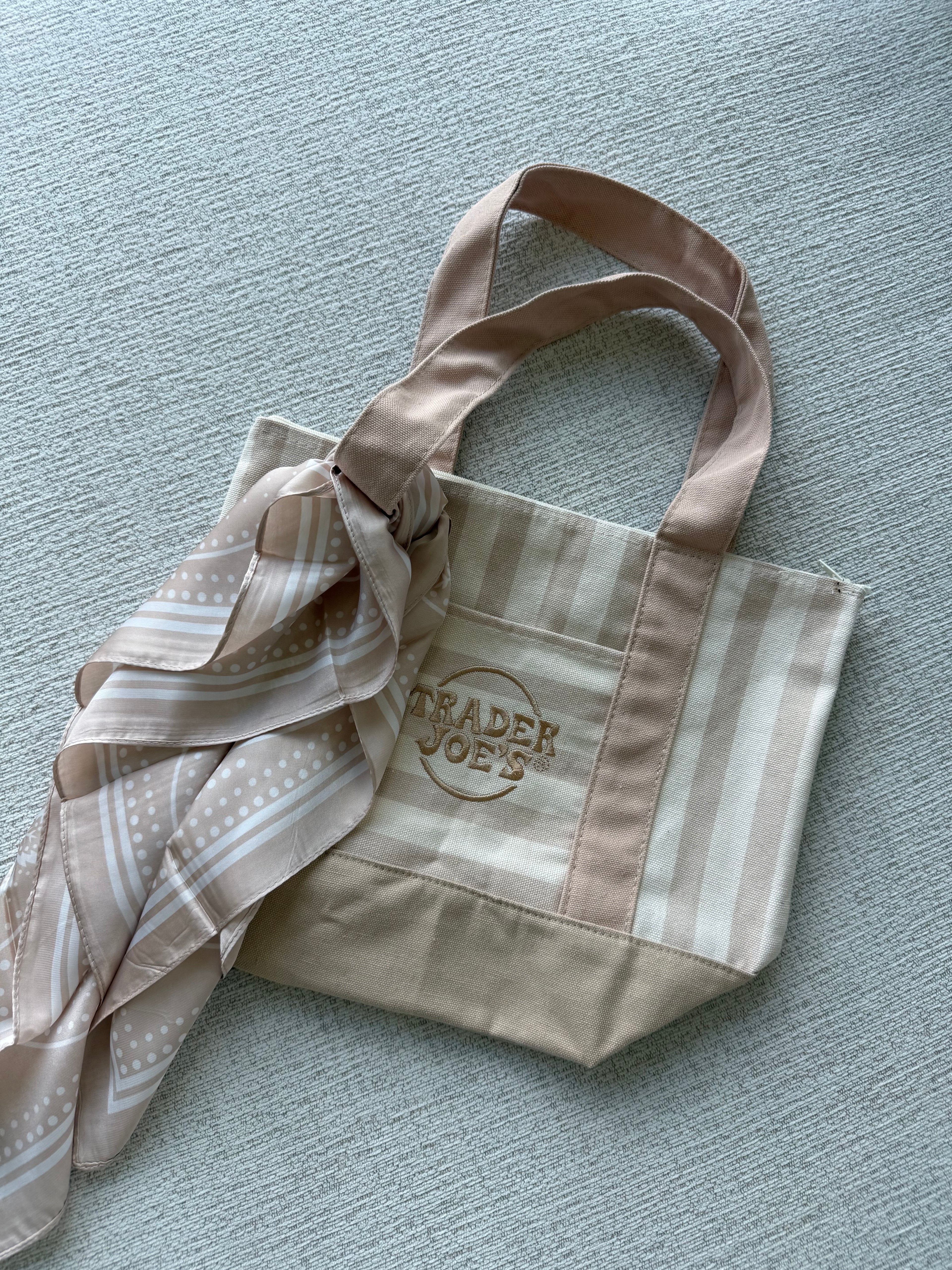 Trader Joe’s Mini Canvas Stripped Tote Bag Customized with Zipper