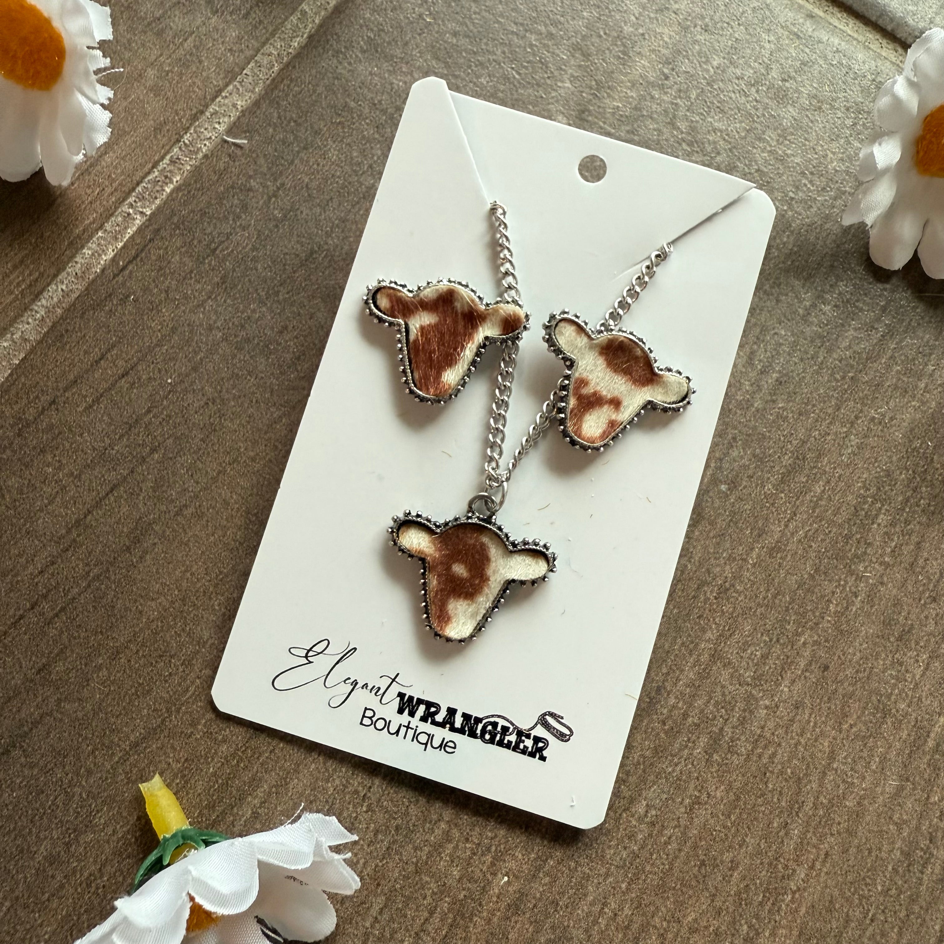 Cow Print Costume Jewelry Necklace and Earring Set