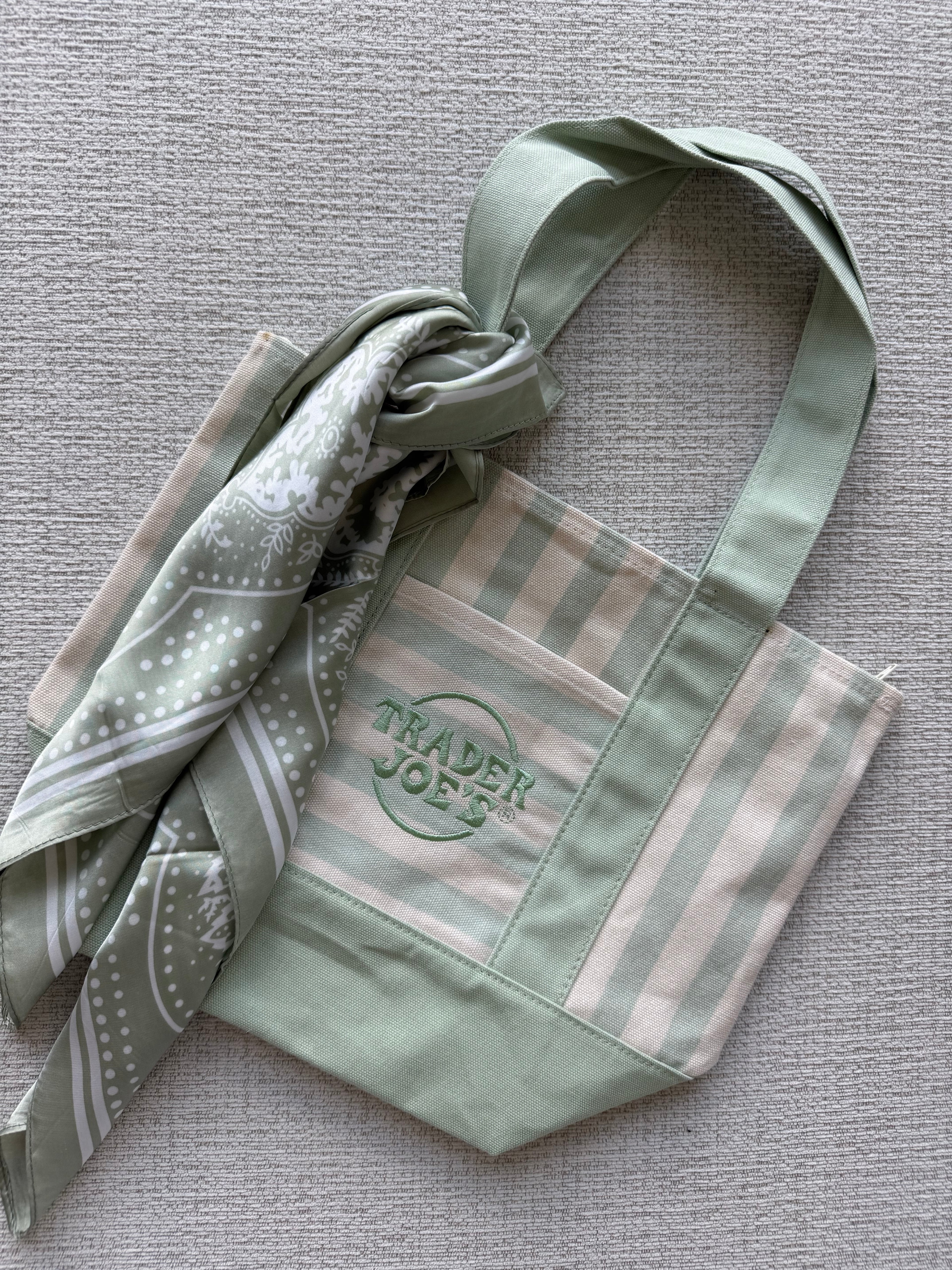 Trader Joe’s Mini Canvas Stripped Tote Bag Customized with Zipper